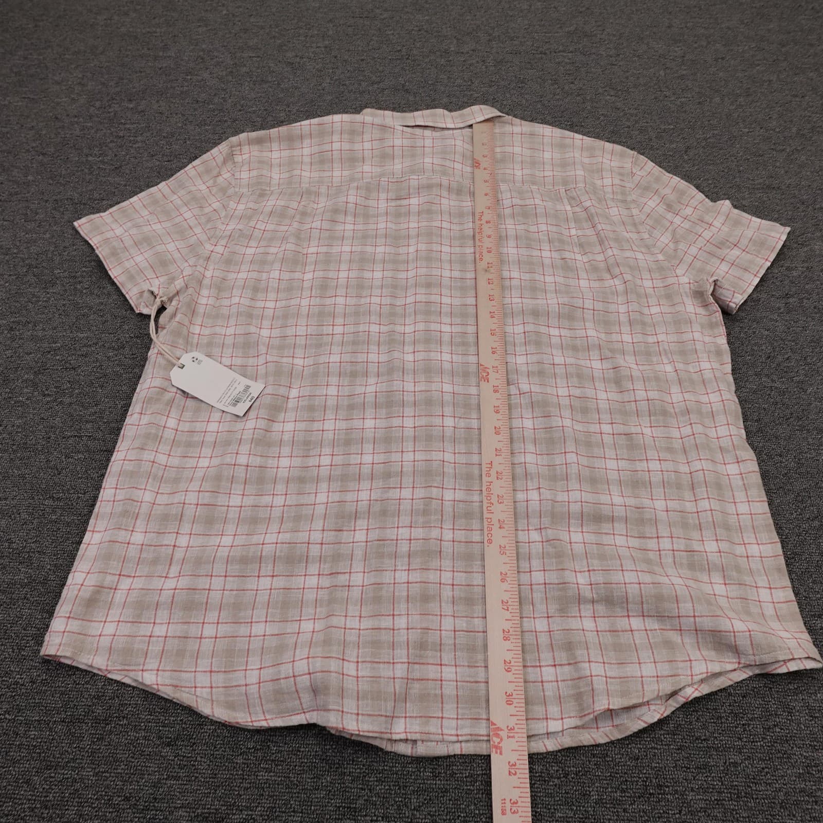 Mutual Weave Shirt Mens 2XL Beige Plaid Linen Cotton Short Sleeve Button Up - Thumbnail 6