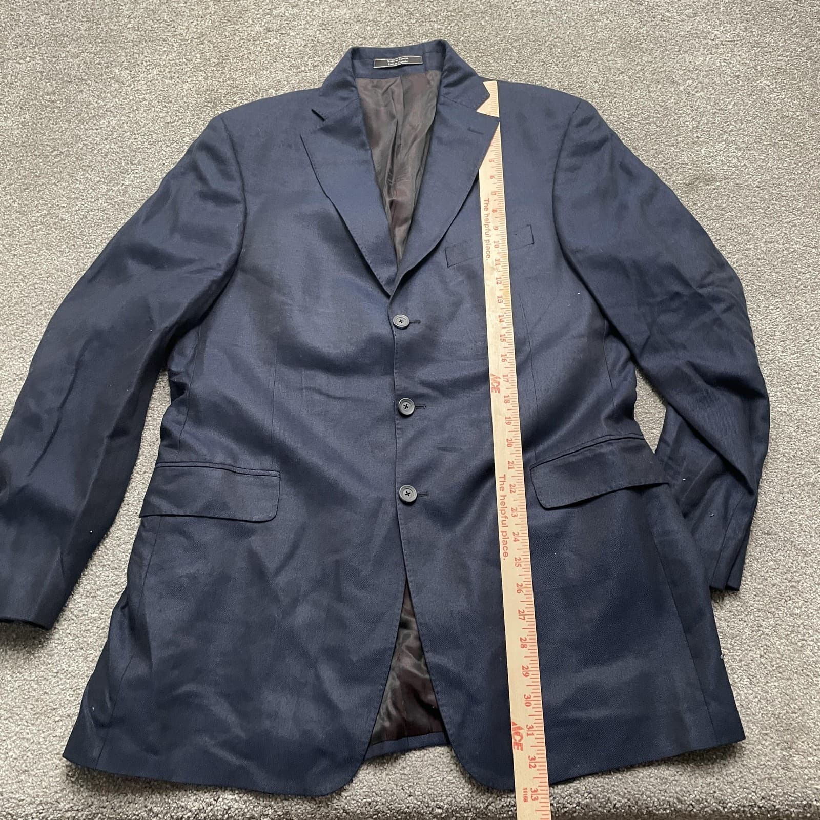 Saks Fifth Avenue Blazer Mens 42L Navy 3 Button Bamboo Notch Lapel Double Vent - Thumbnail 11