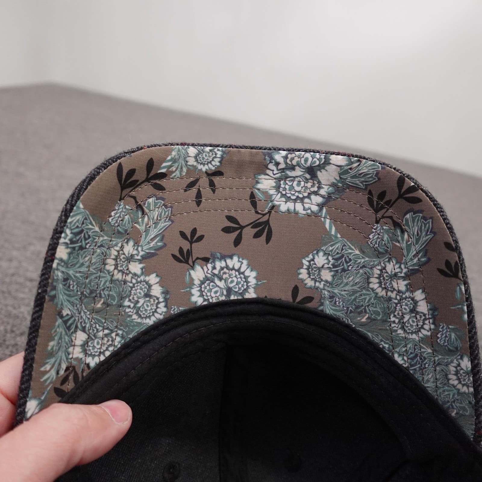 Quagga Hat Cap Strap Back Mens One Size Gray Herringbone Tweed Underbrim Floral - Thumbnail 5