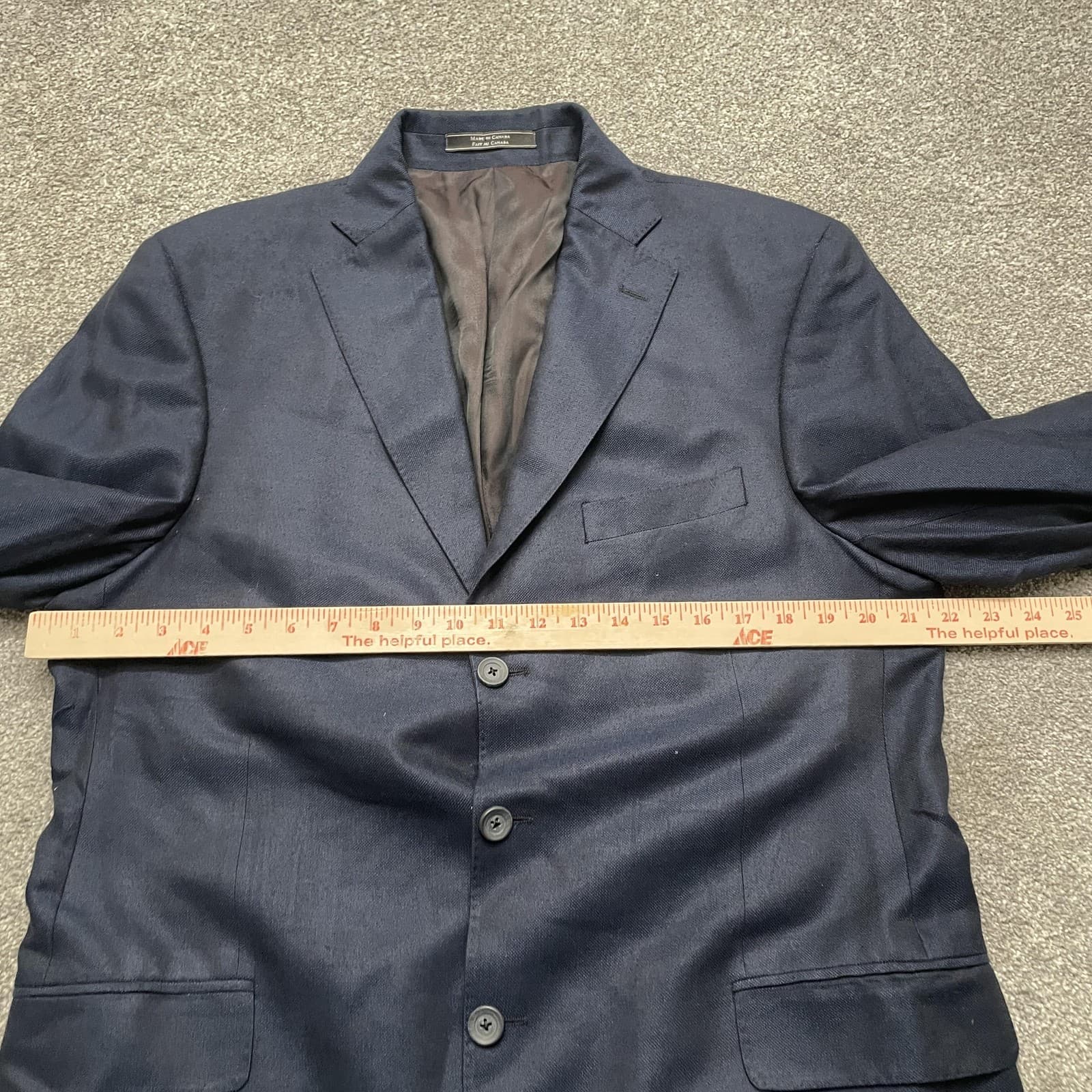 Saks Fifth Avenue Blazer Mens 42L Navy 3 Button Bamboo Notch Lapel Double Vent - Thumbnail 8