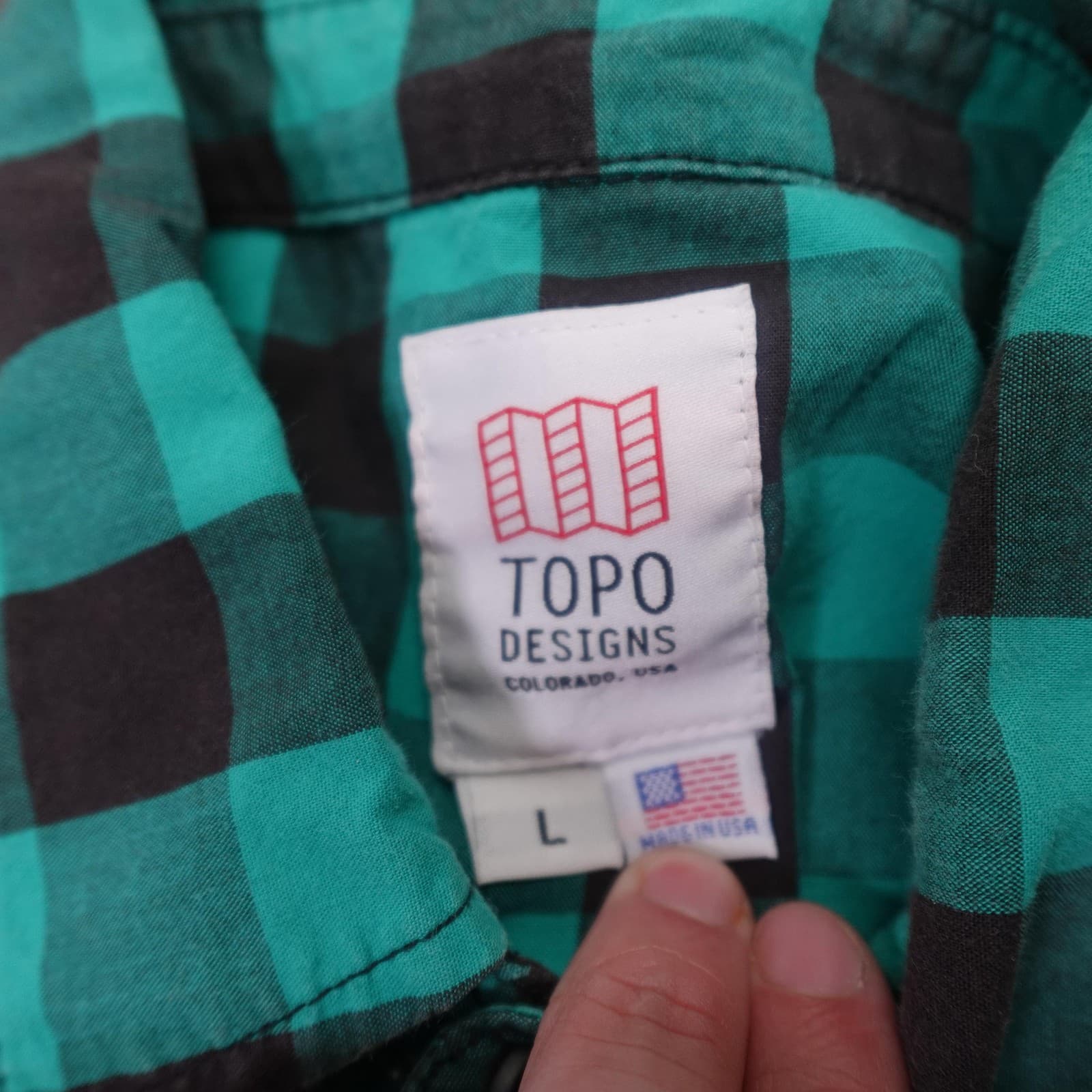 Topo Designs Shirt Mens Large Green Plaid Flannel Long Sleeve Western Snap USA - Thumbnail 3