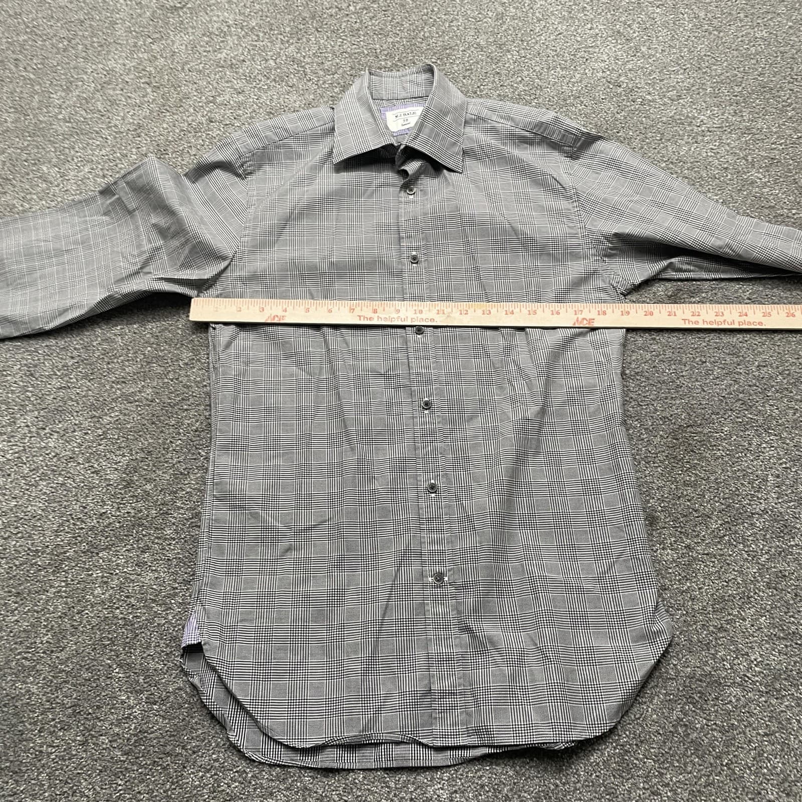 M.J. Bale Shirt Mens 38 Gray Glen Plaid Samurai Dress Button Down Long Sleeve - Thumbnail 4