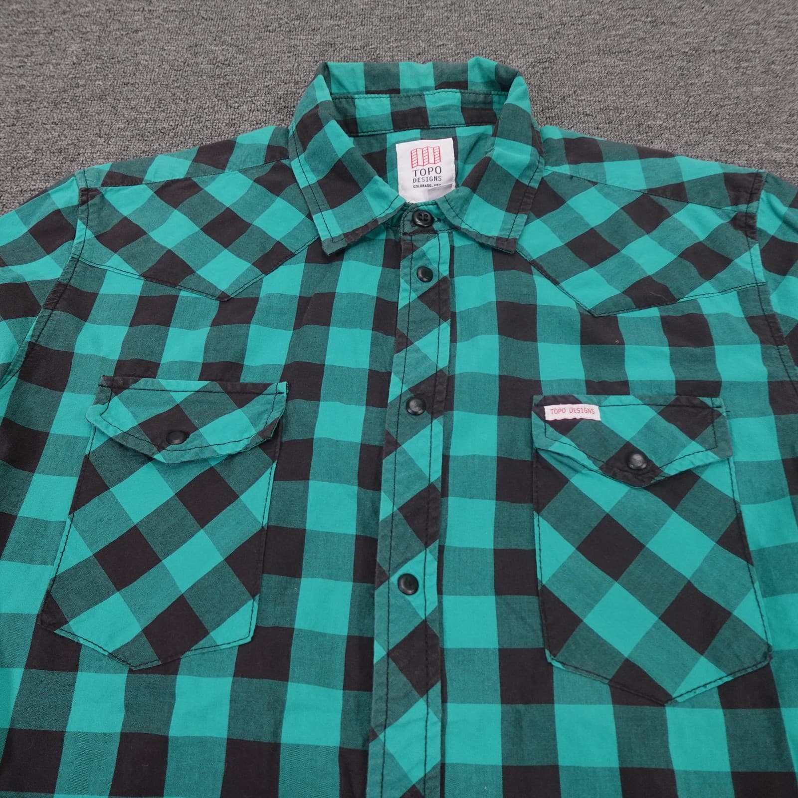 Topo Designs Shirt Mens Large Green Plaid Flannel Long Sleeve Western Snap USA - Thumbnail 2