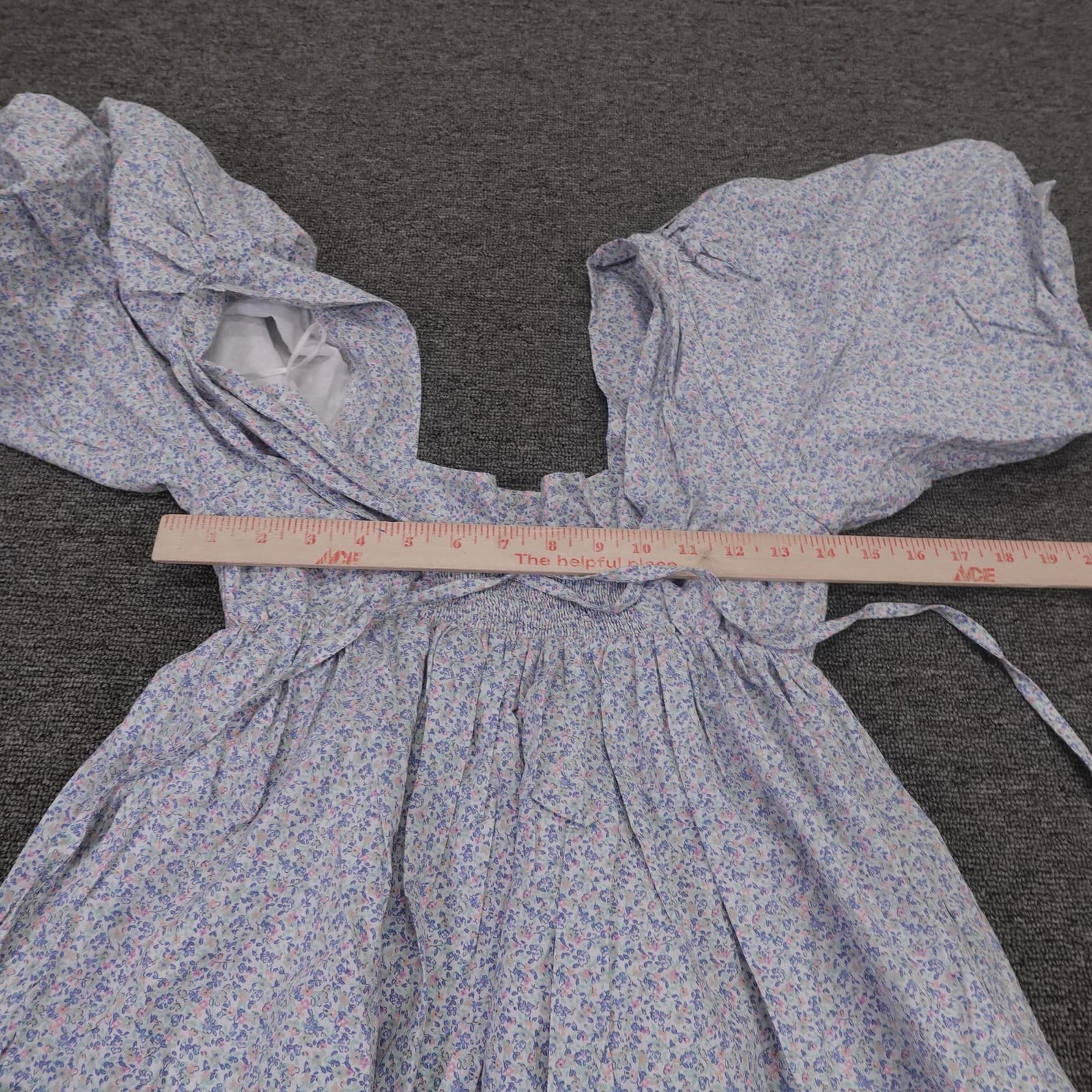 MABLE Dress Womens Medium Blue Floral Puff Sleeve Sweetheart Sundress Smocked - Thumbnail 4