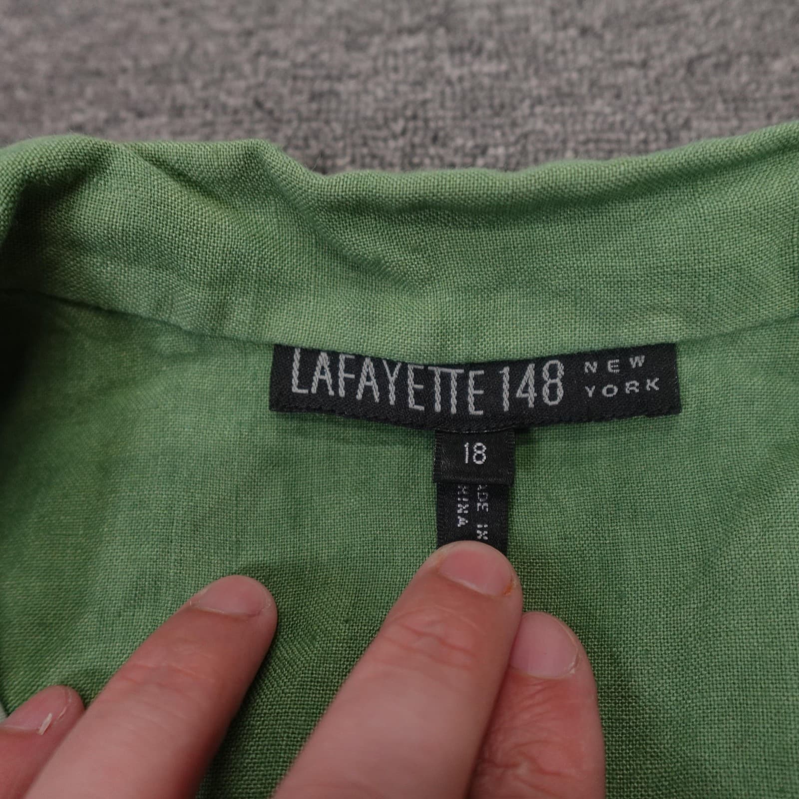 Lafayette 148 New York Tunic Top Womens 18 Green Linen Collared 3/4 Sleeve - Thumbnail 3