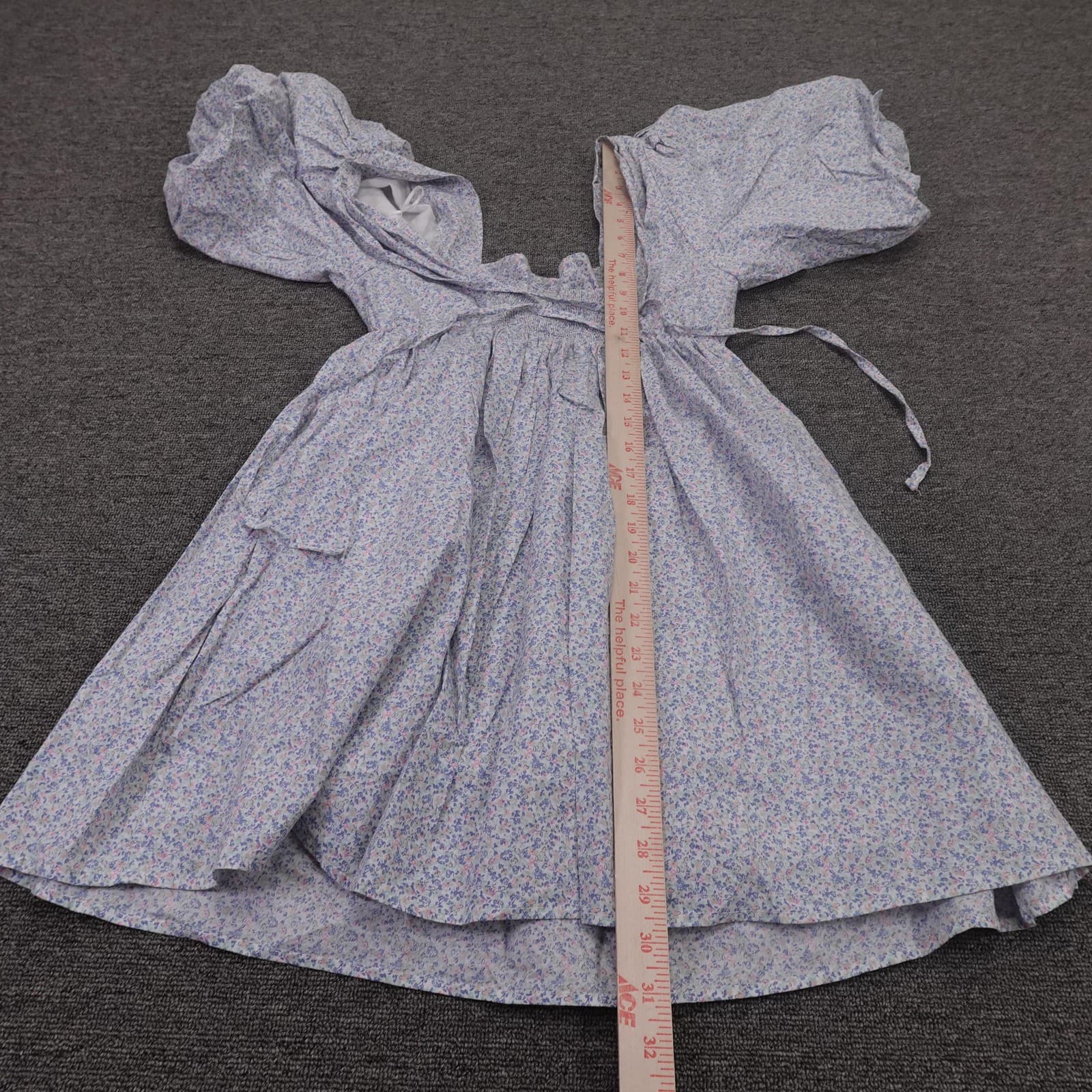 MABLE Dress Womens Medium Blue Floral Puff Sleeve Sweetheart Sundress Smocked - Thumbnail 5