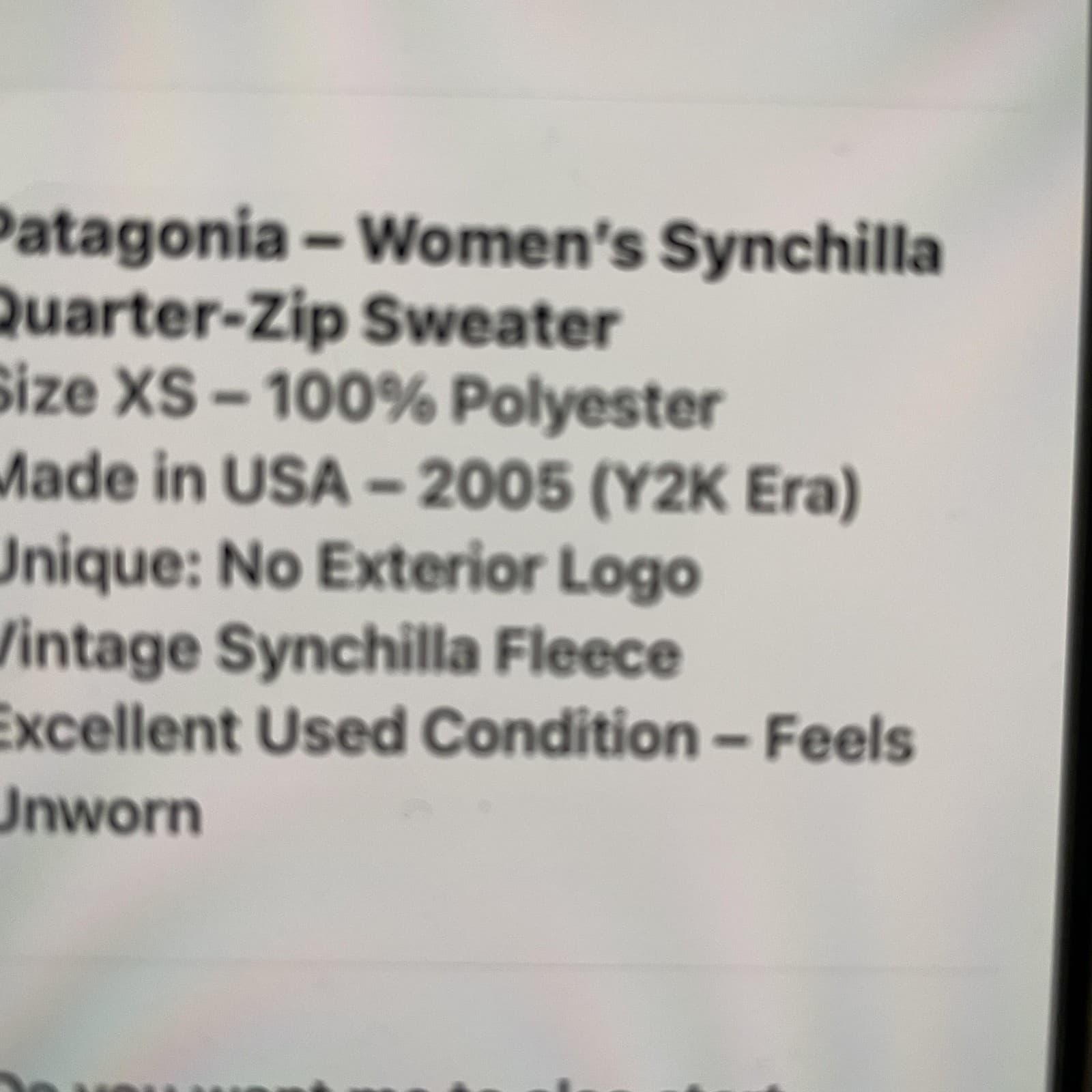 Vintage Patagonia Sweater Womens XS Blue Synchilla 1/4 Zip Fleece Made USA 2005 - Thumbnail 8