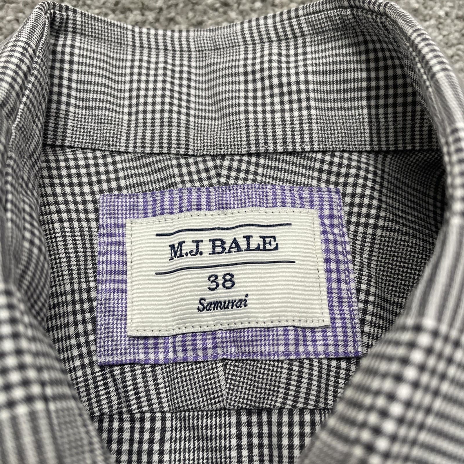 M.J. Bale Shirt Mens 38 Gray Glen Plaid Samurai Dress Button Down Long Sleeve - Thumbnail 3