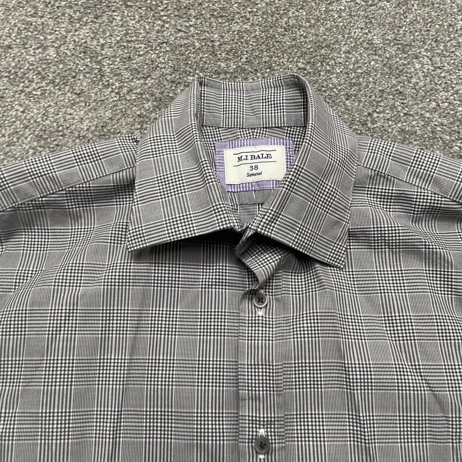 M.J. Bale Shirt Mens 38 Gray Glen Plaid Samurai Dress Button Down Long Sleeve - Thumbnail 2