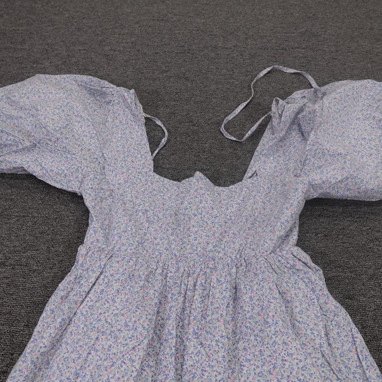 MABLE Dress Womens Medium Blue Floral Puff Sleeve Sweetheart Sundress Smocked - Thumbnail 2