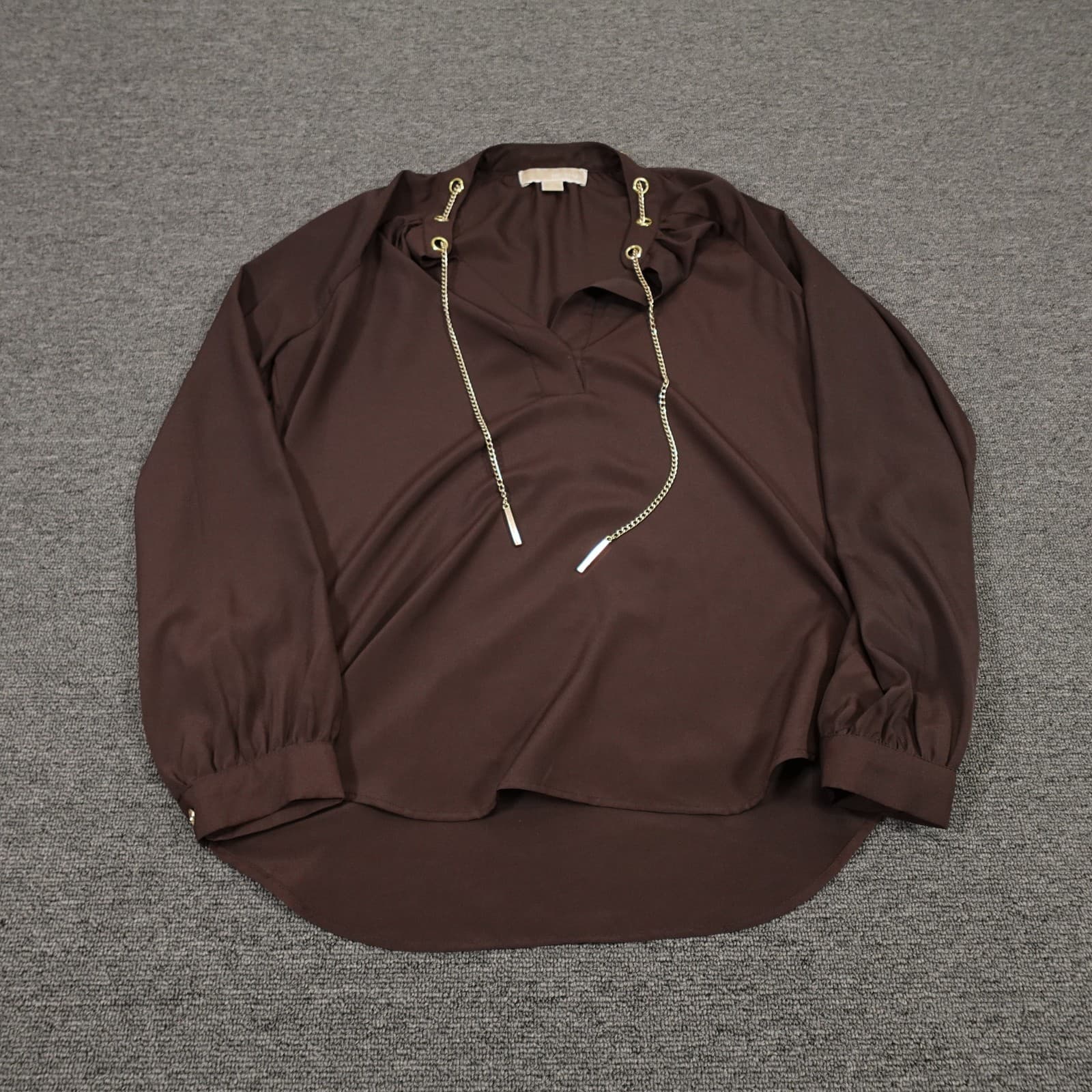 MICHAEL Michael Kors Blouse Womens Small Brown Chain Detail V Neck Tunic Top