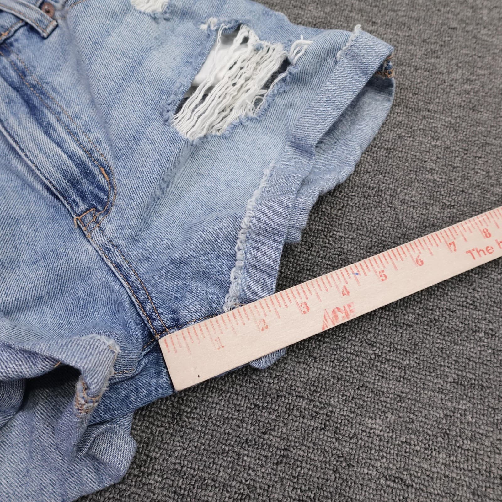 Aero Mom Shorts Womens 4 Blue Denim Distressed Cutoff Raw Hem 3 Inseam Summer - Thumbnail 7
