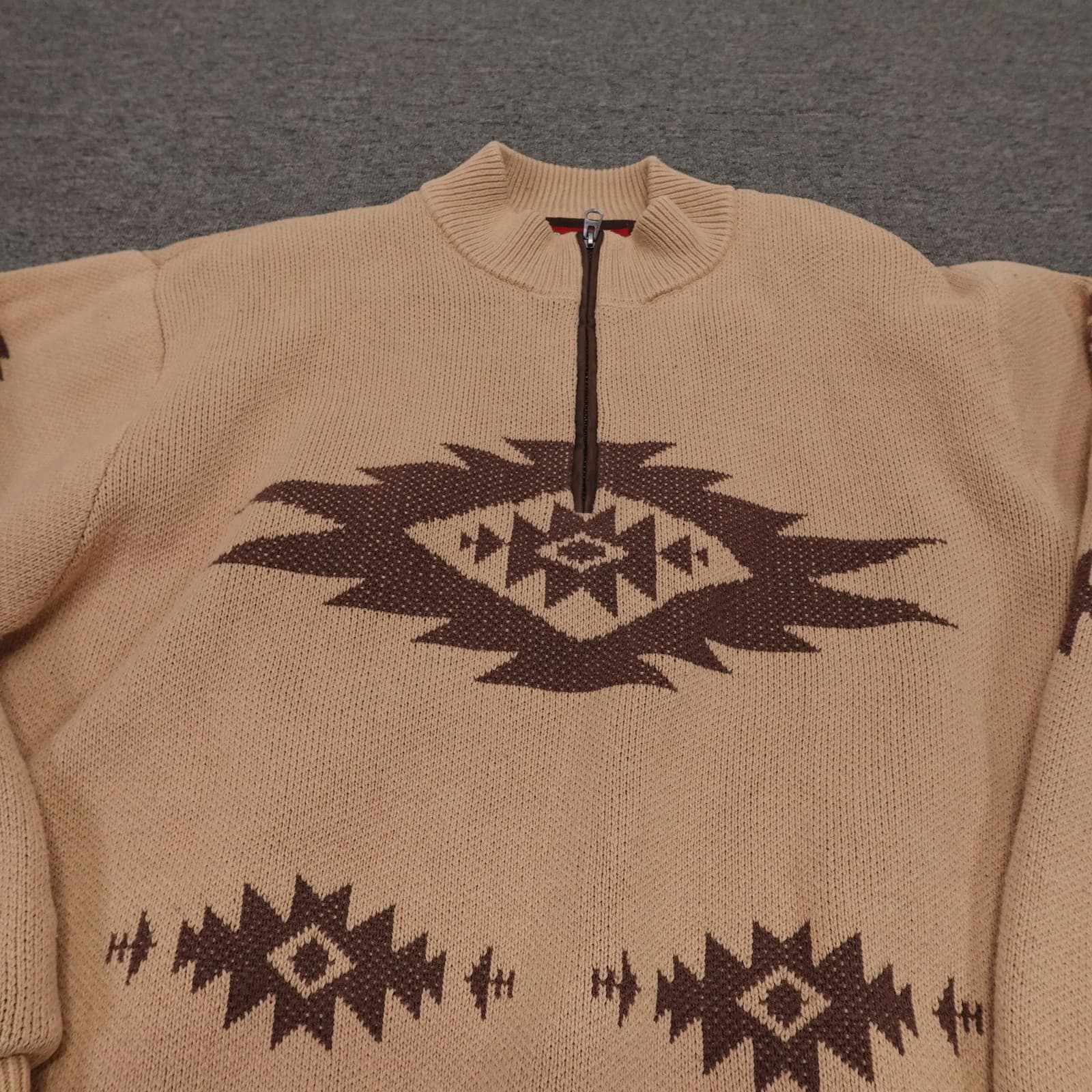 Cinch Sweater Mens 2XL Beige 1/4 Zip Mock Neck Western Geometric Knit Pullover - Thumbnail 2