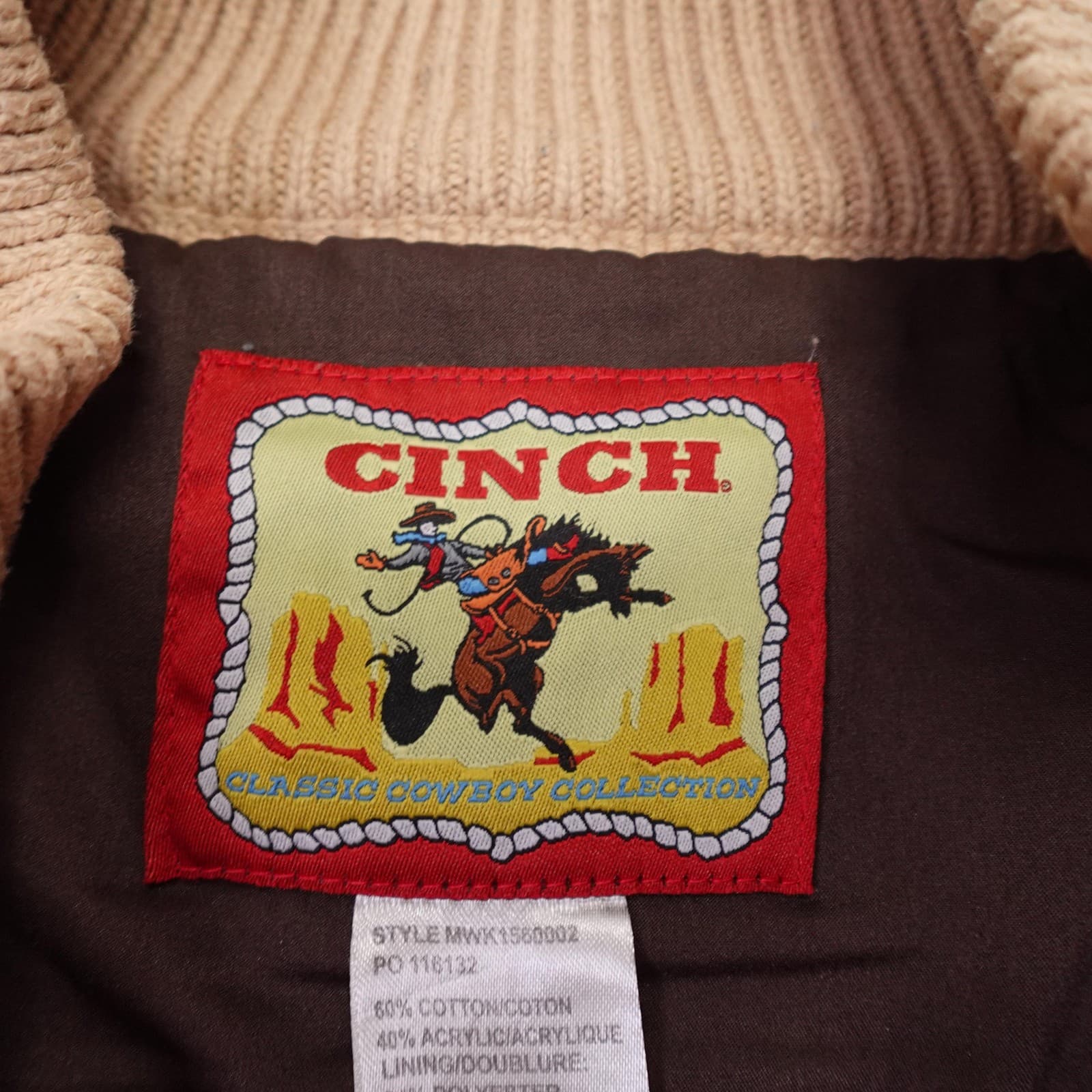 Cinch Sweater Mens 2XL Beige 1/4 Zip Mock Neck Western Geometric Knit Pullover - Thumbnail 3