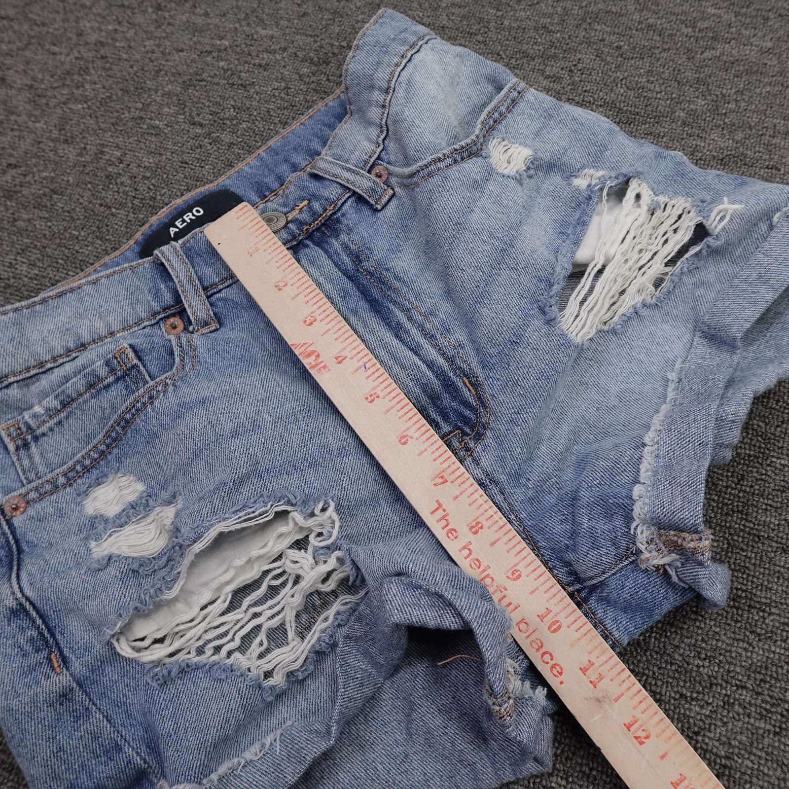 Aero Mom Shorts Womens 4 Blue Denim Distressed Cutoff Raw Hem 3 Inseam Summer - Thumbnail 6