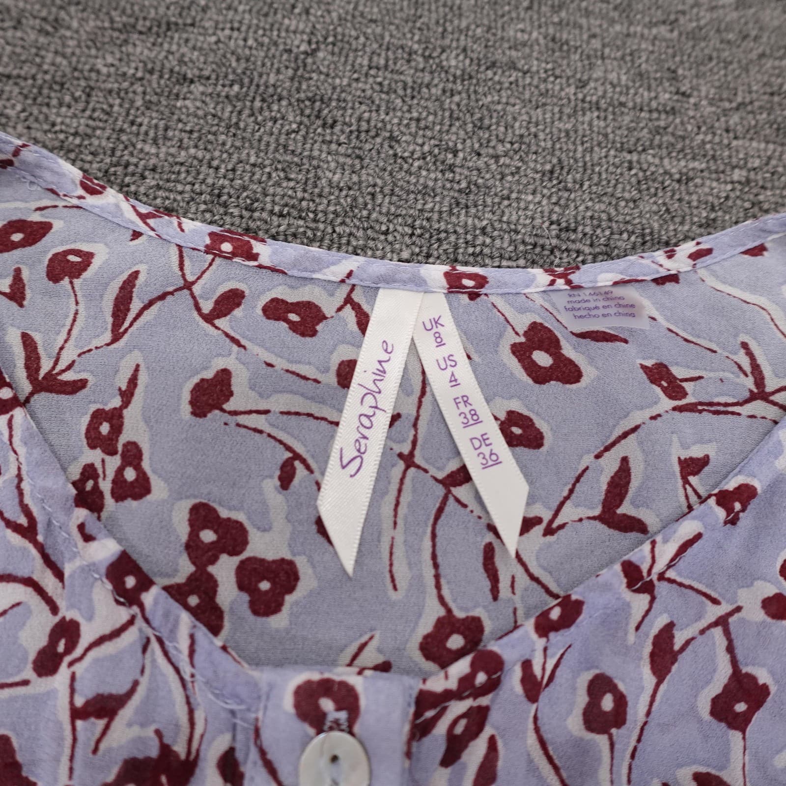 Seraphine Maternity Shirt Dress Womens 4 Purple Floral Button Front Midi Tiered - Thumbnail 3