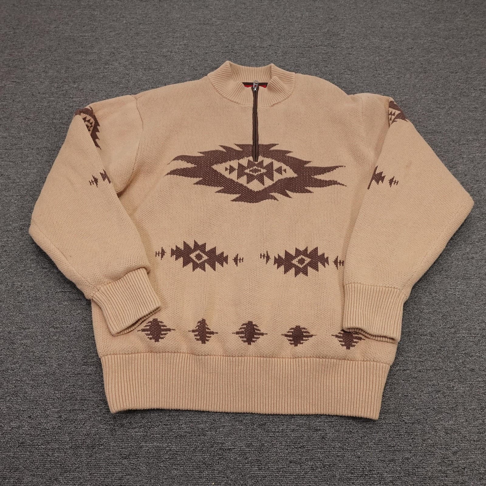 Cinch Sweater Mens 2XL Beige 1/4 Zip Mock Neck Western Geometric Knit Pullover