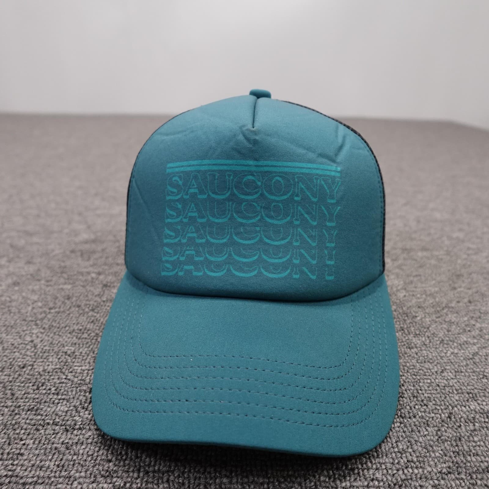 Saucony Hat Cap Snap Back Mens One Size Blue Mesh Trucker Running Logo