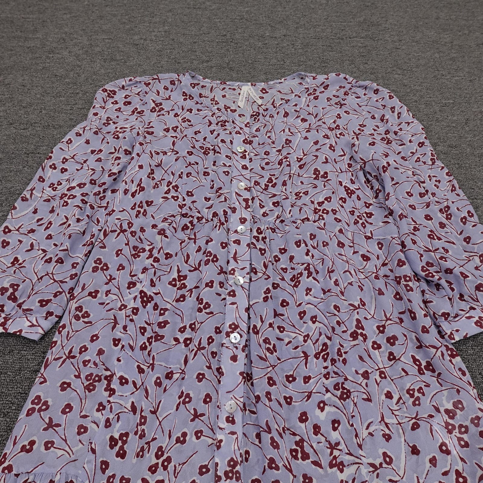 Seraphine Maternity Shirt Dress Womens 4 Purple Floral Button Front Midi Tiered - Thumbnail 2