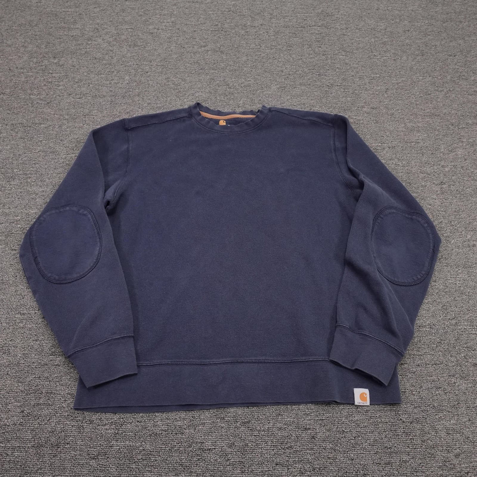 Carhartt Sweatshirt Mens Medium Blue Crewneck Elbow Patch Workwear Knit