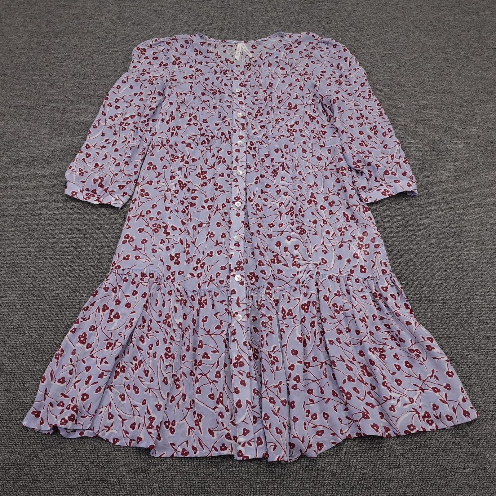 Seraphine Maternity Shirt Dress Womens 4 Purple Floral Button Front Midi Tiered