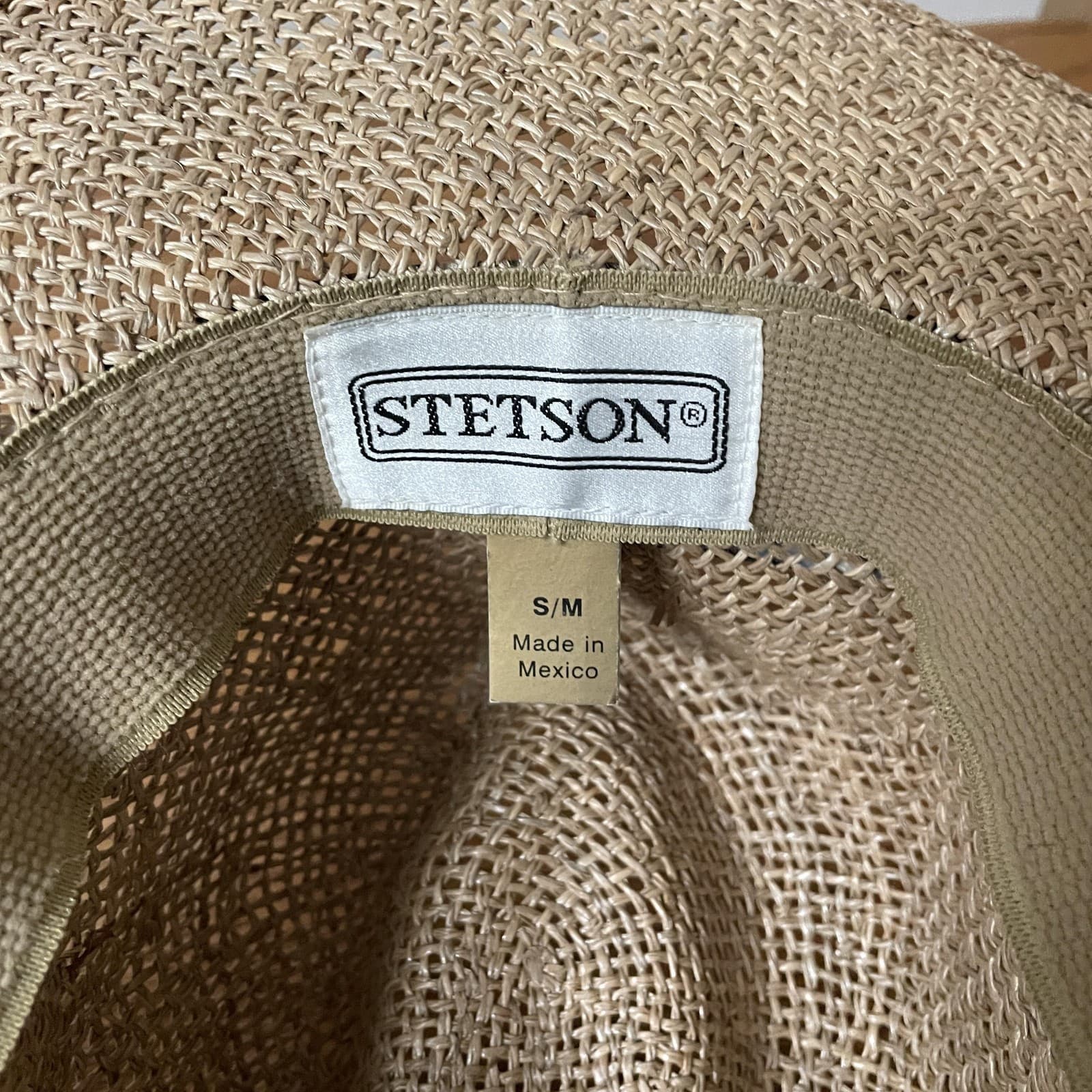 Stetson Hat Fedora Fitted Mens Small Medium Tan Straw Wide Brim Pattern Band - Thumbnail 5