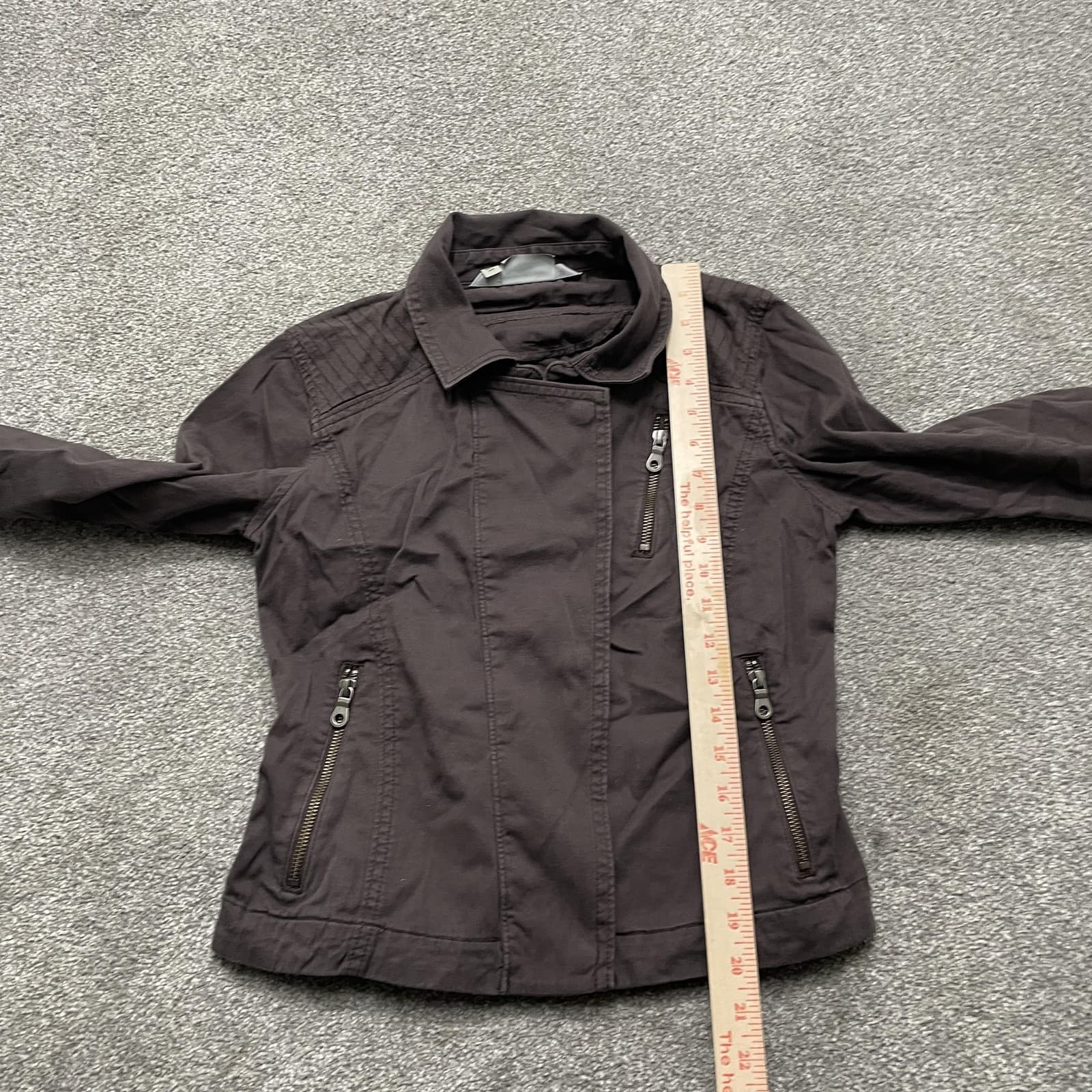 Athleta Jacket Womens XS Charcoal Gray Moto Cotton Stretch Zip Pockets 964358 - Thumbnail 6