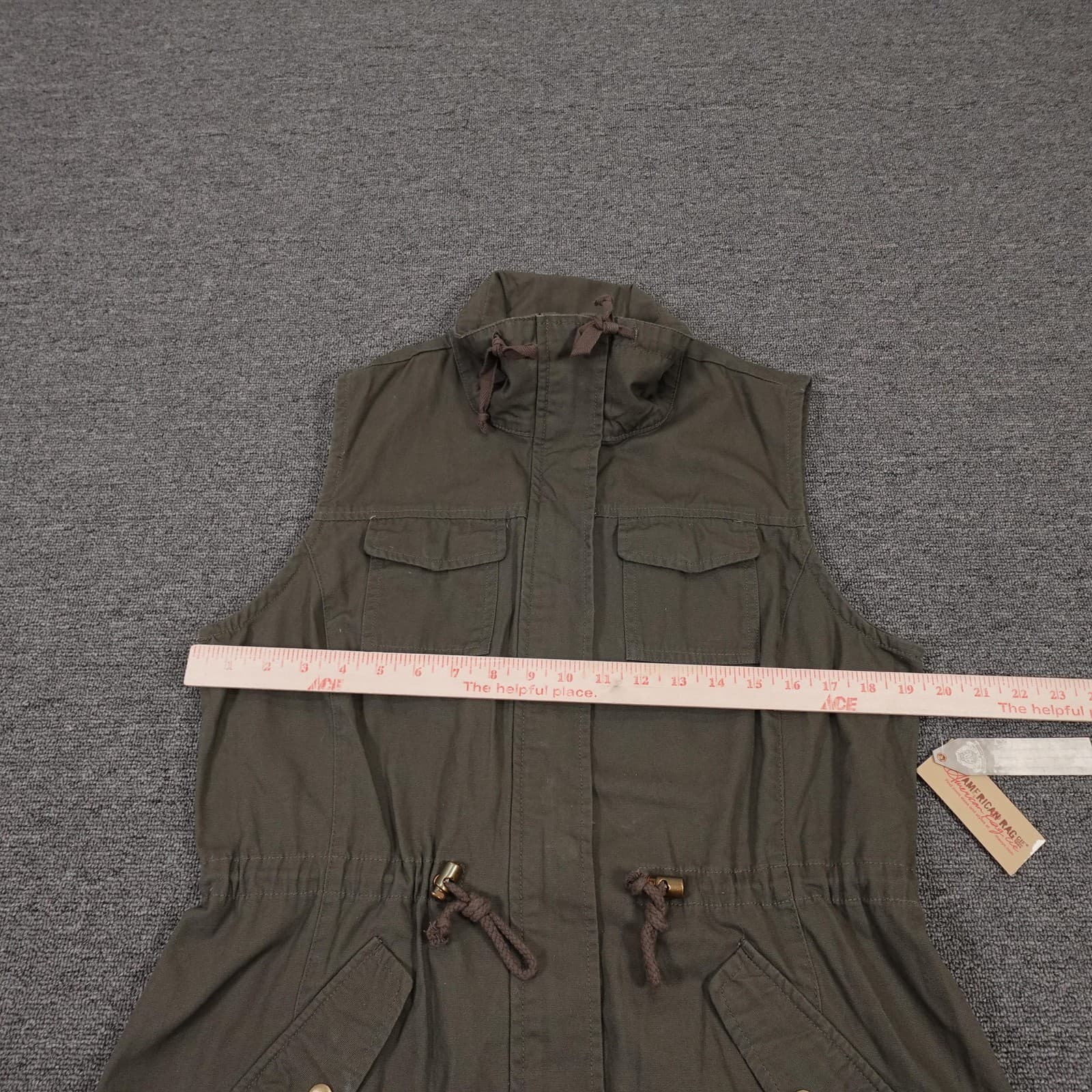 American Rag Cie Vest Juniors Large Green Anorak Twill Utility Full Zip Pockets - Thumbnail 6