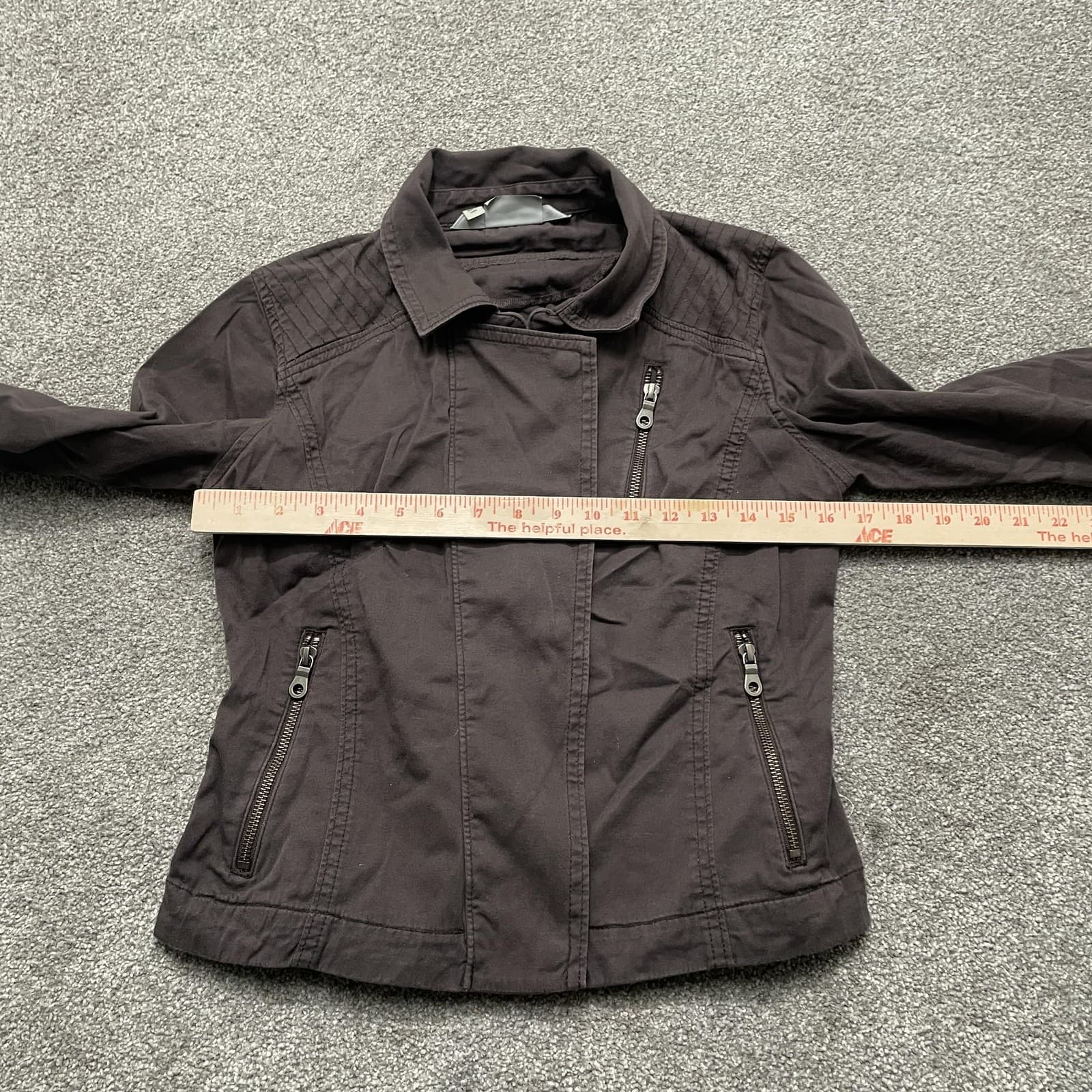 Athleta Jacket Womens XS Charcoal Gray Moto Cotton Stretch Zip Pockets 964358 - Thumbnail 5