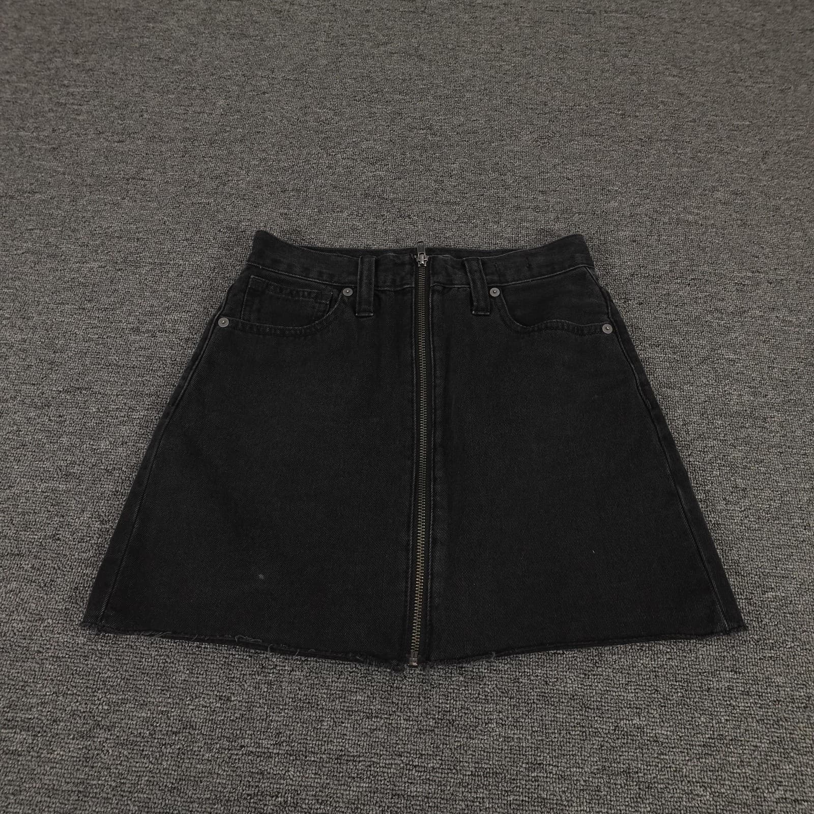 Madewell Skirt Womens 24 Black Rigid Denim A-Line Mini Front Zip High Waist