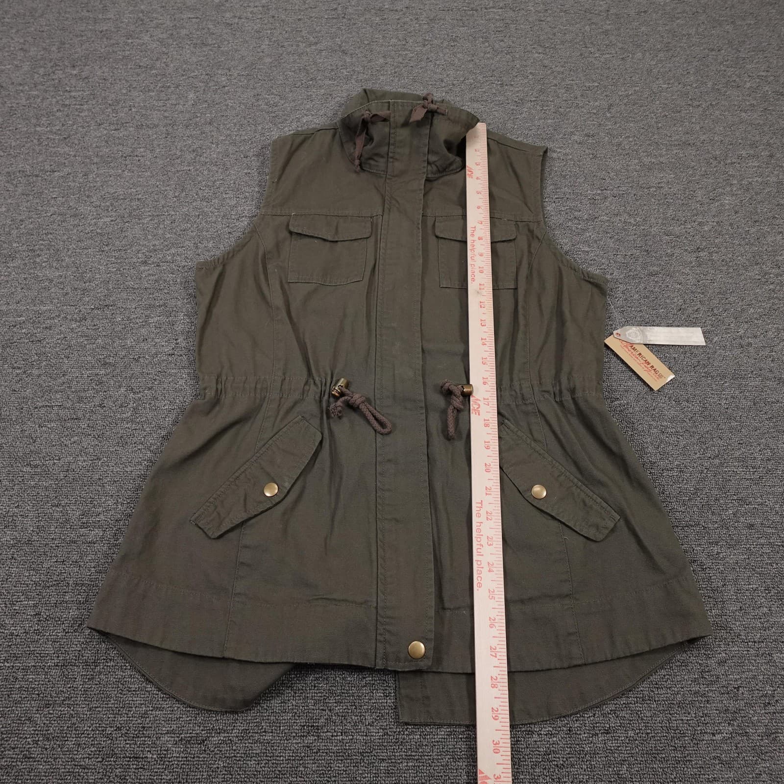 American Rag Cie Vest Juniors Large Green Anorak Twill Utility Full Zip Pockets - Thumbnail 7