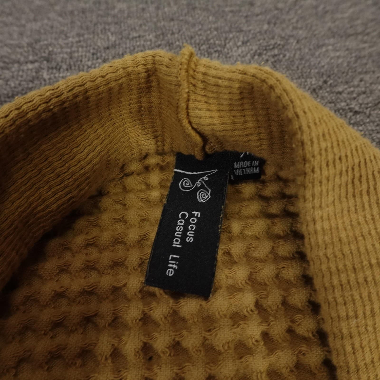 Focus Casual Life Cardigan Sweater Womens Medium Yellow Waffle Knit Open Front - Thumbnail 3