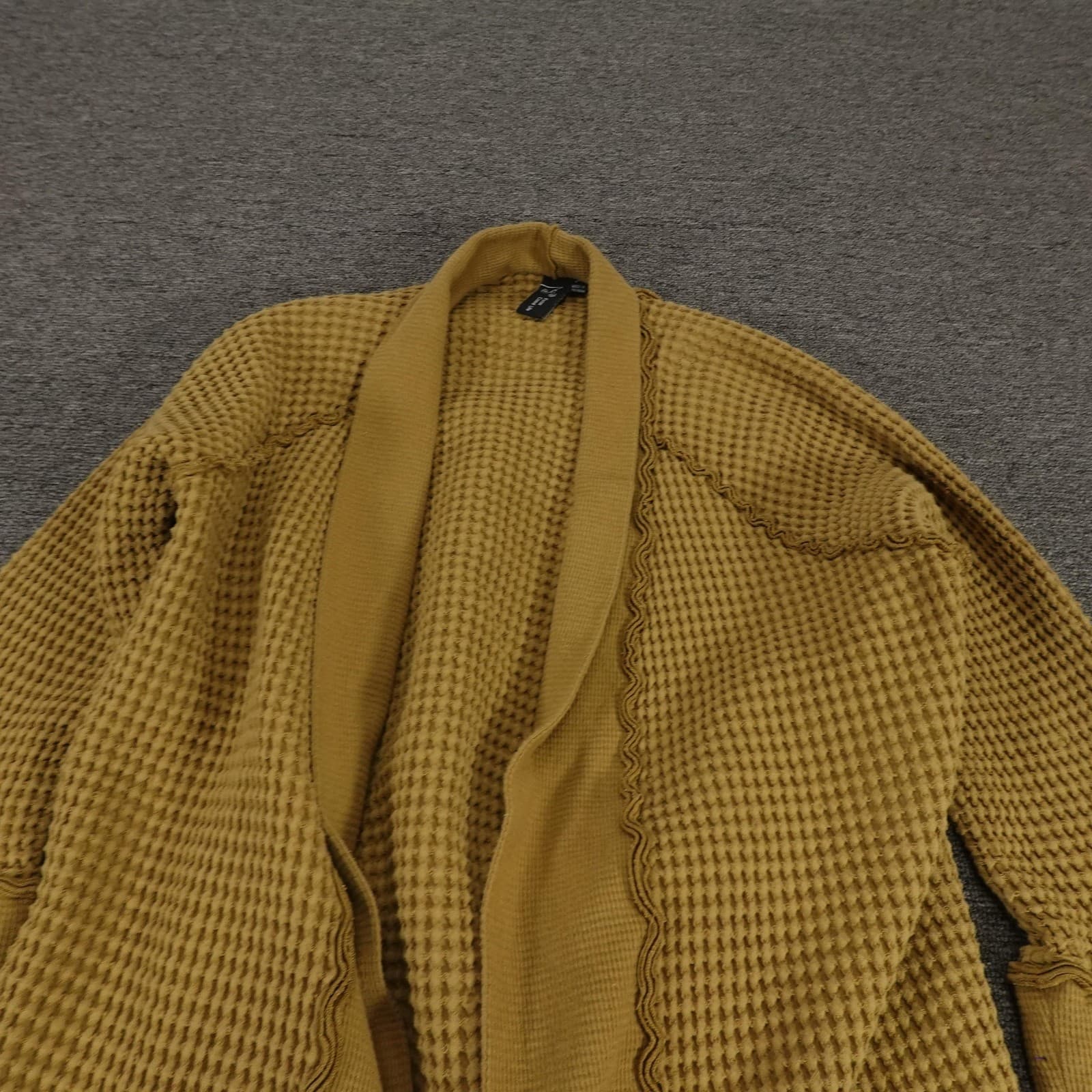 Focus Casual Life Cardigan Sweater Womens Medium Yellow Waffle Knit Open Front - Thumbnail 2