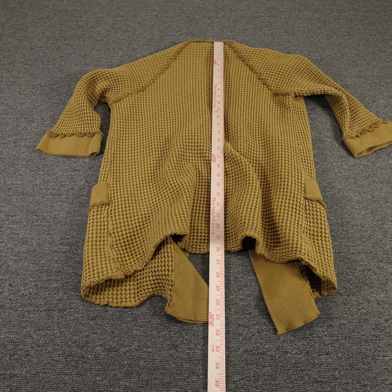Focus Casual Life Cardigan Sweater Womens Medium Yellow Waffle Knit Open Front - Thumbnail 7