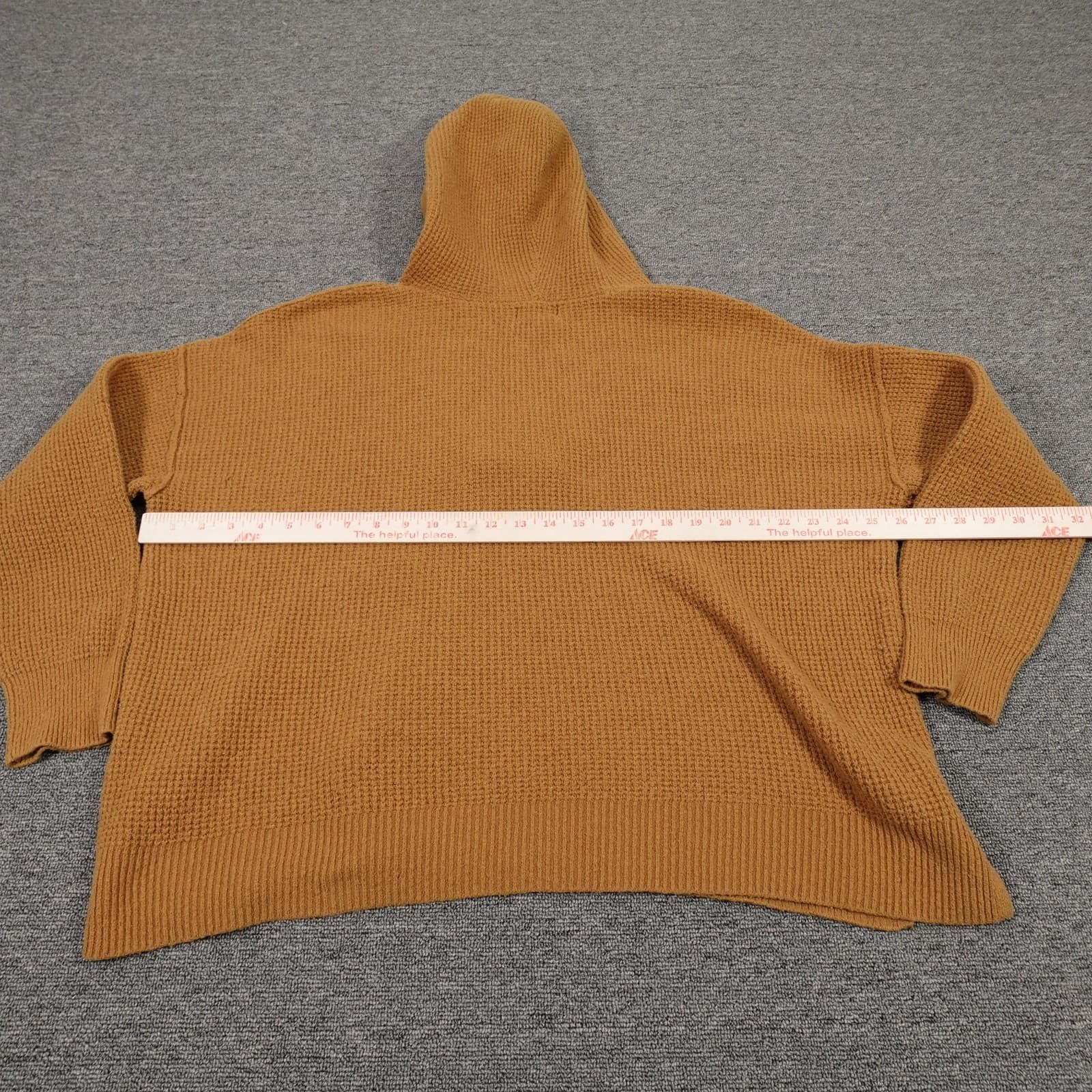 Aerie Sweater Womens Medium Brown Waffle Knit Hooded V Neck Pullover Relaxed Fit - Thumbnail 3