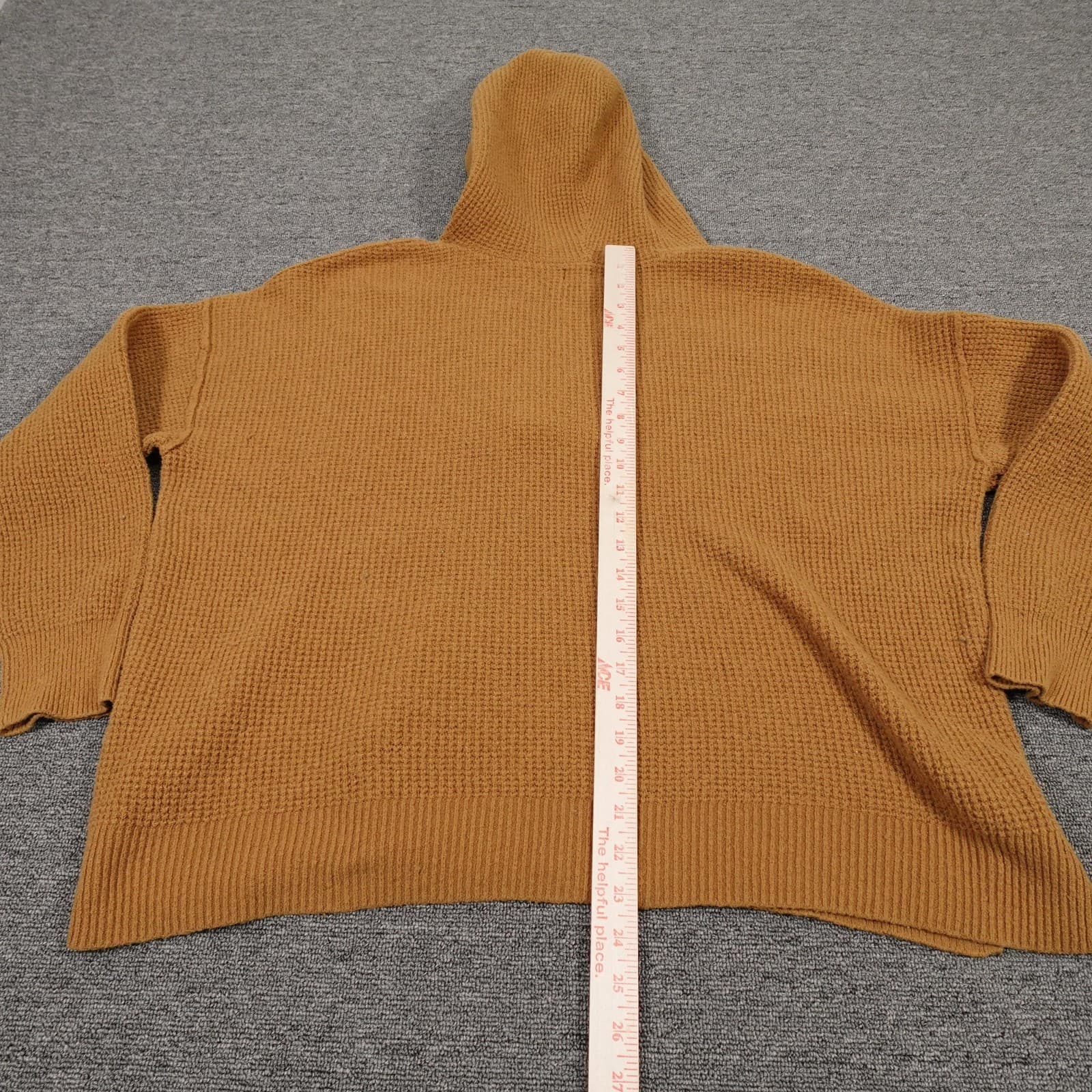 Aerie Sweater Womens Medium Brown Waffle Knit Hooded V Neck Pullover Relaxed Fit - Thumbnail 4