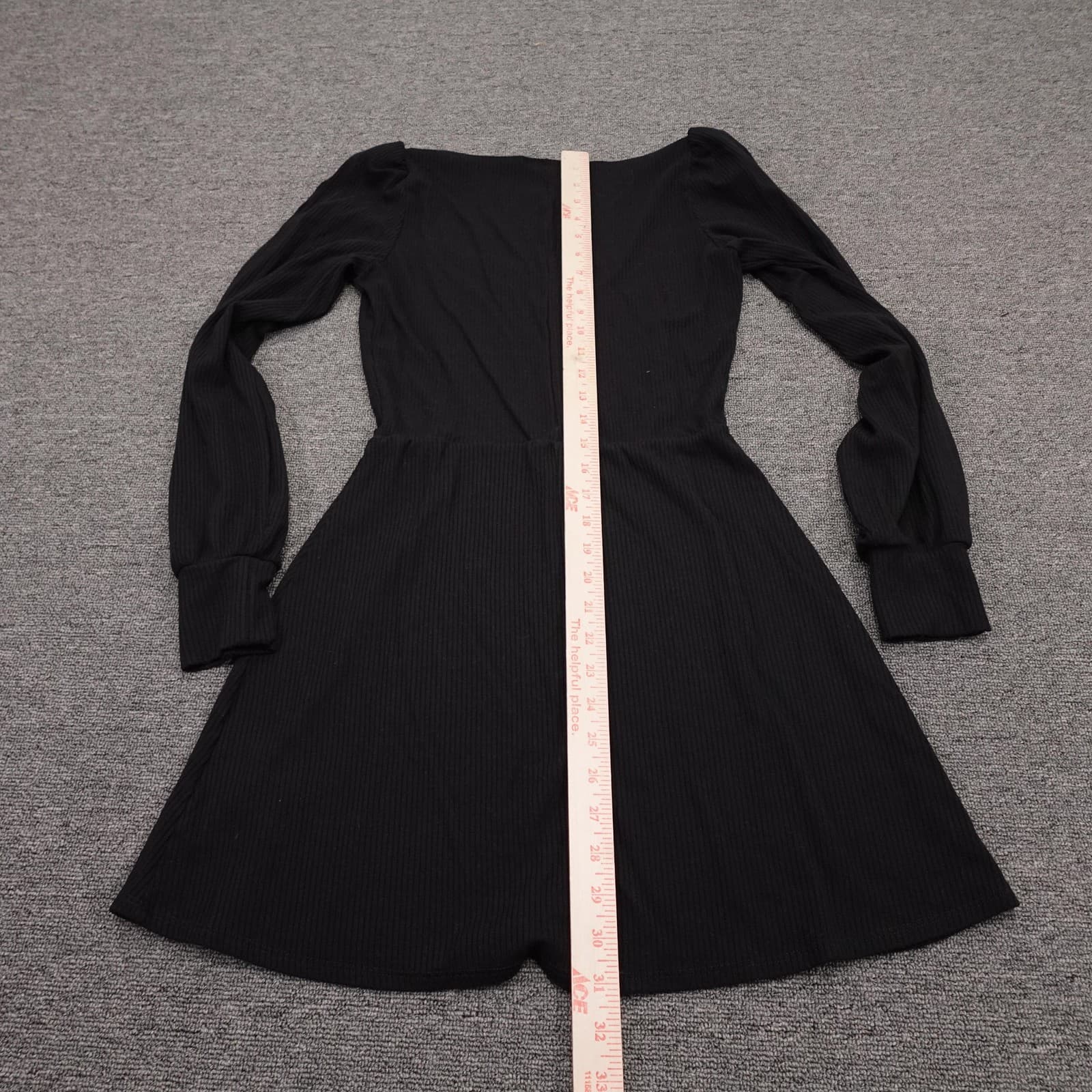 Reformation Jeans Dress Womens Medium Black Ribbed Knit Long Sleeve Fit & Flare - Thumbnail 5