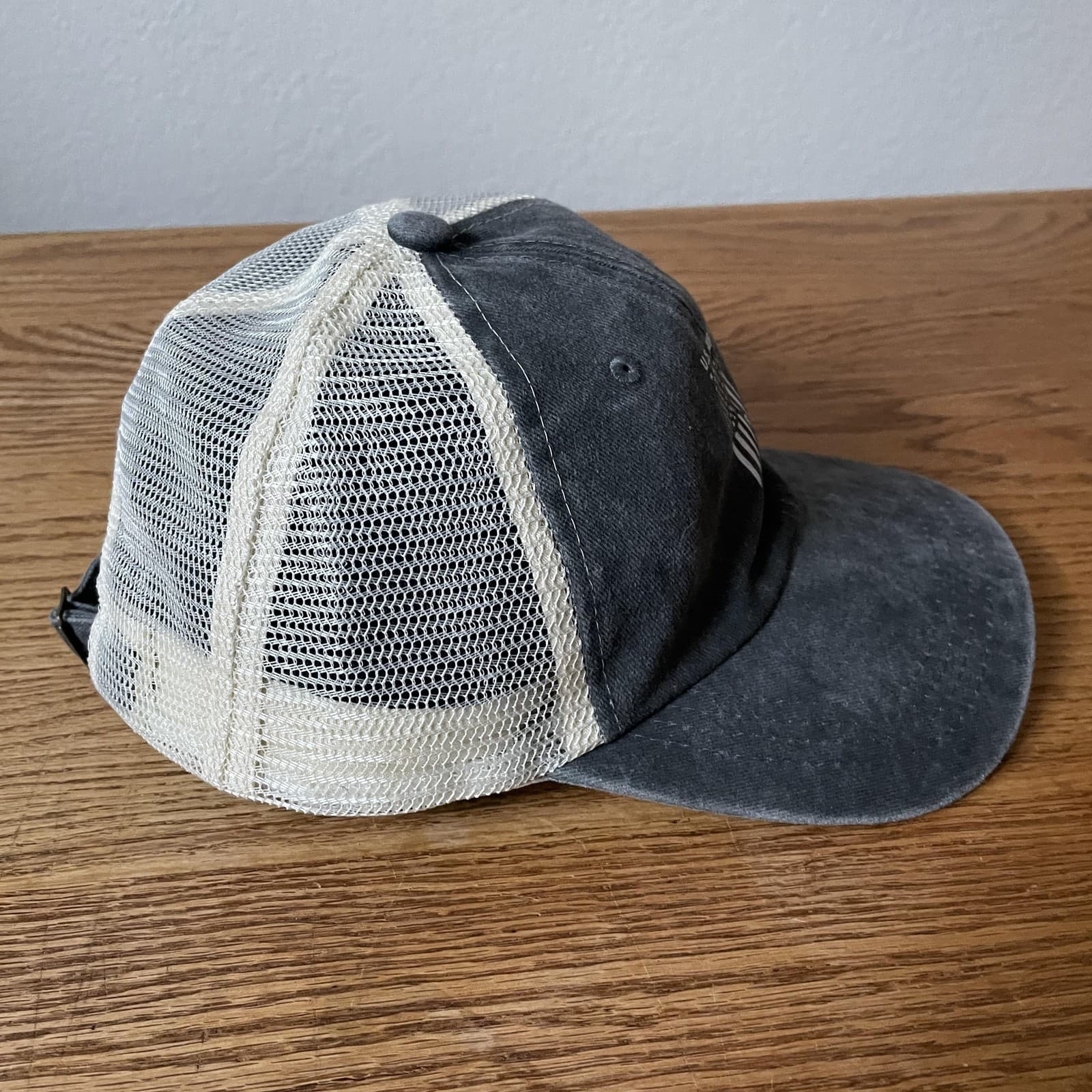 US Air Force Retired Hat Cap Strap Back Gray White Trucker Mesh Washed Mens Flag - Thumbnail 4