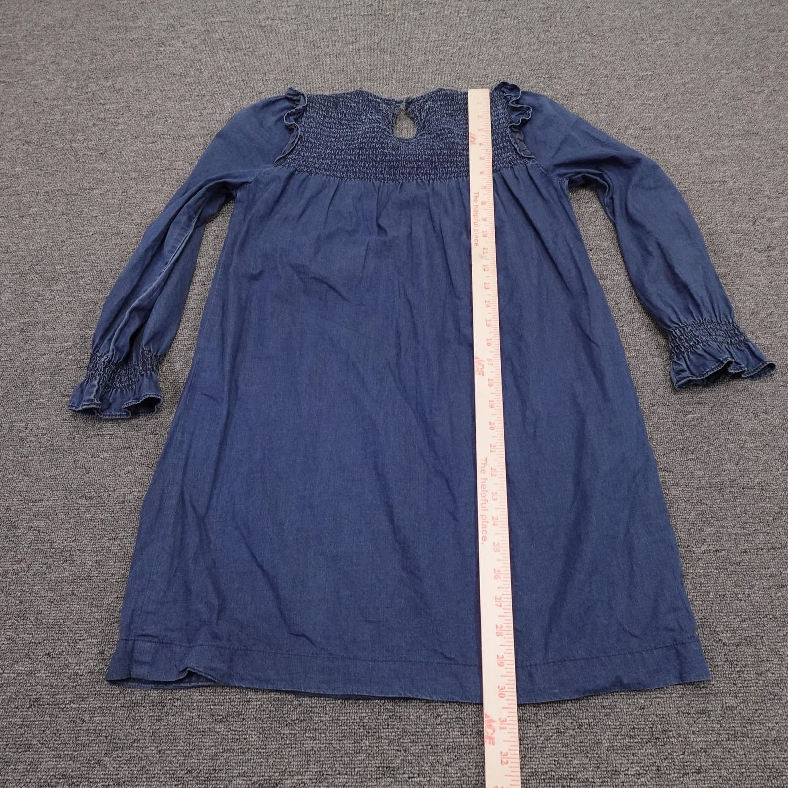 Madewell Dress Womens XXS Blue Chambray Long Sleeve Smocked Shift Knee Length - Thumbnail 5