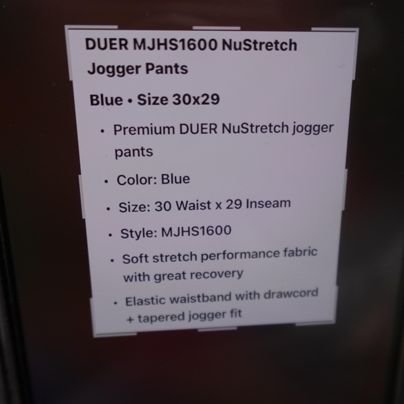 DUER NuStretch Jogger Pants Mens 30x28 Blue Elastic Waist Tapered Stretch Casual - Thumbnail 11