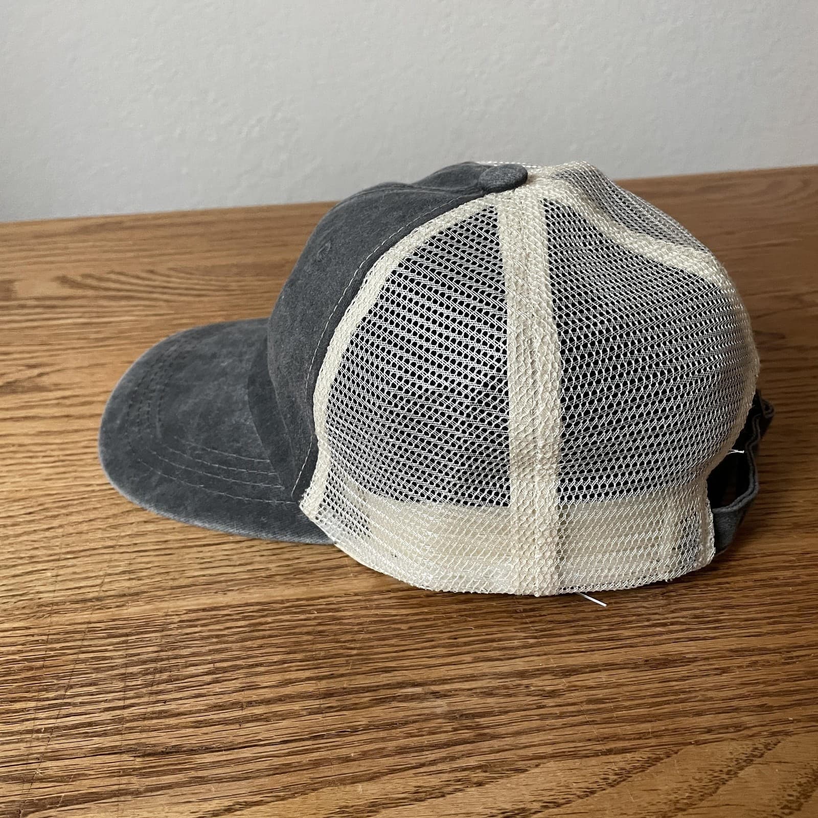 US Air Force Retired Hat Cap Strap Back Gray White Trucker Mesh Washed Mens Flag - Thumbnail 2
