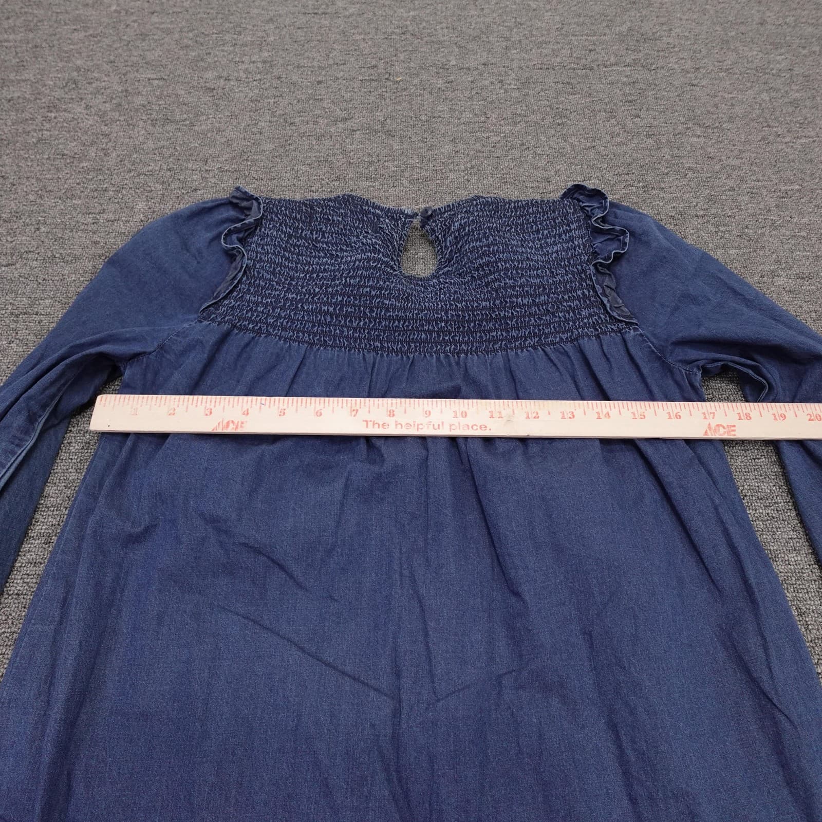 Madewell Dress Womens XXS Blue Chambray Long Sleeve Smocked Shift Knee Length - Thumbnail 4