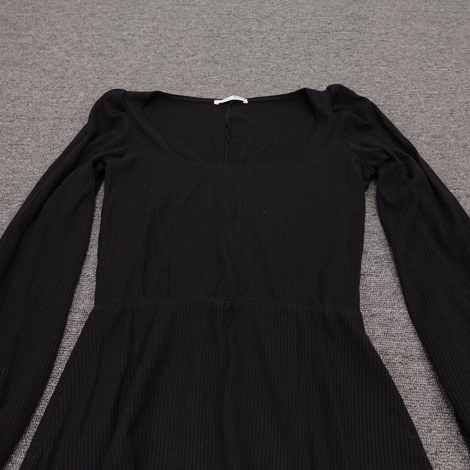 Reformation Jeans Dress Womens Medium Black Ribbed Knit Long Sleeve Fit & Flare - Thumbnail 2