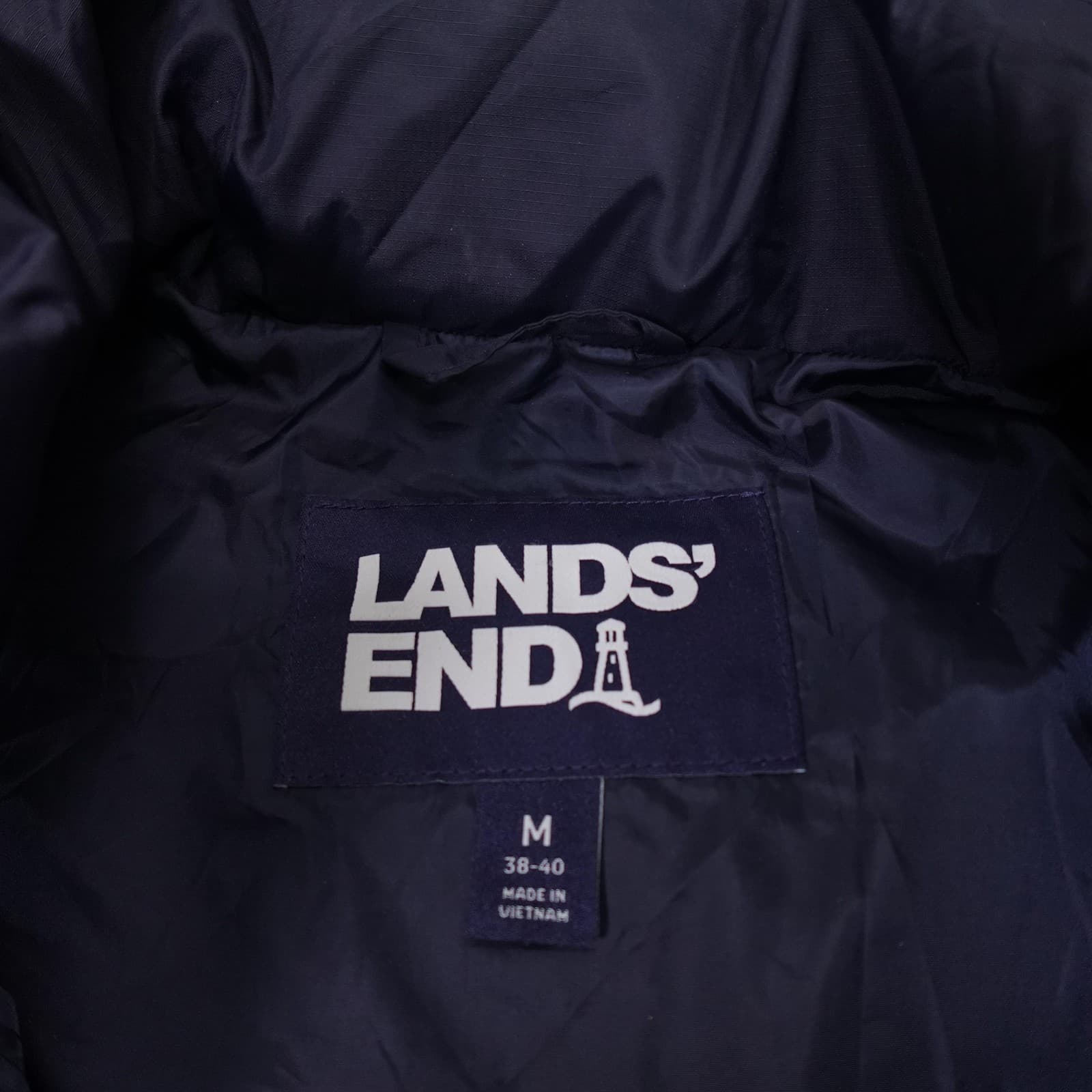 Lands' End Vest Mens Medium Blue Down Puffer Quilted Full Zip Pockets Nylon - Thumbnail 2