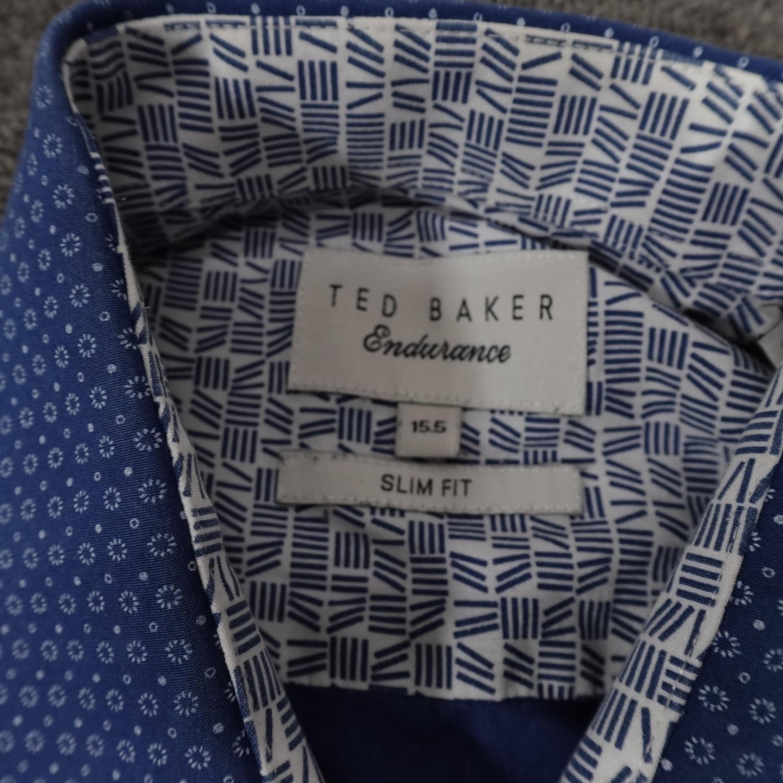 Ted Baker Endurance Dress Shirt Mens 15.5 Blue Geometric Slim Fit Long Sleeve - Thumbnail 3