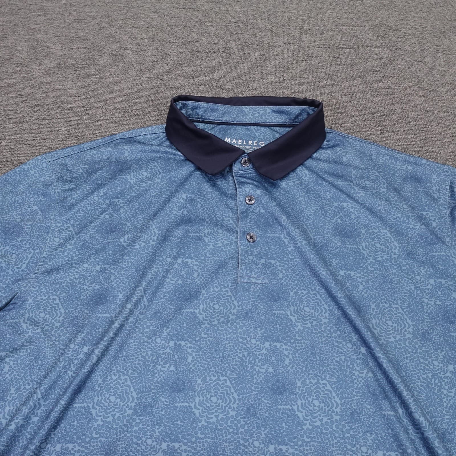Maelreg Polo Shirt Mens 2XL Blue Floral Golf Performance Stretch Short Sleeve - Thumbnail 2