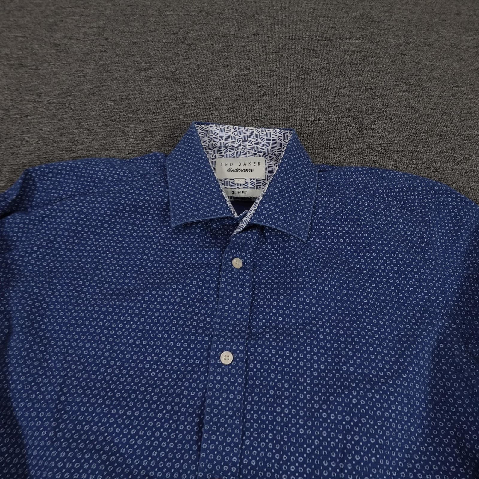 Ted Baker Endurance Dress Shirt Mens 15.5 Blue Geometric Slim Fit Long Sleeve - Thumbnail 2