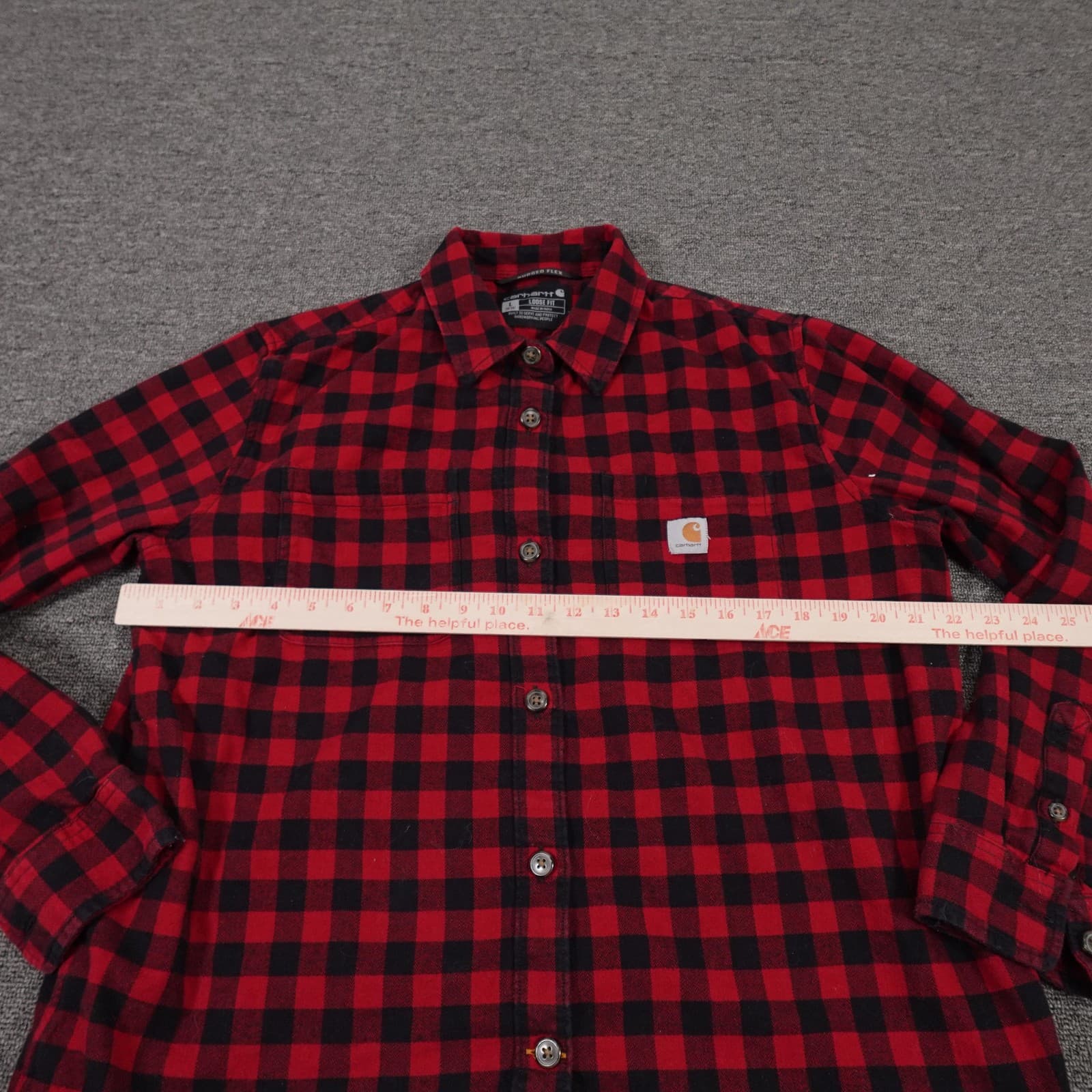Carhartt Shirt Womens Large Red Plaid Flannel Rugged Flex Button Up Long Sleeve - Thumbnail 3