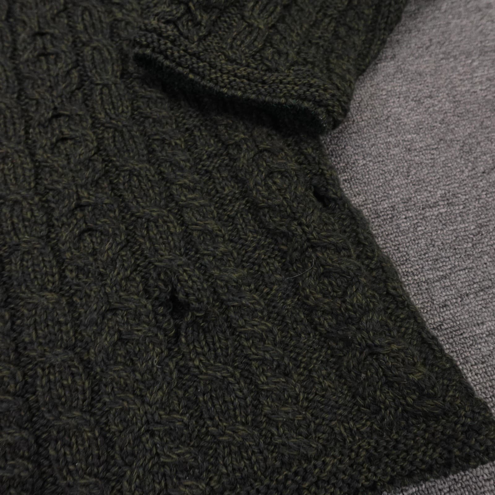 Blarney Woollen Mills Sweater Mens Large Green V Neck Cable Merino Wool Ireland - Thumbnail 5
