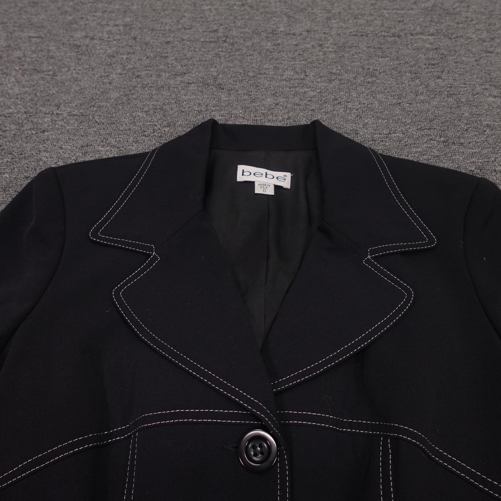Vintage Bebe Blazer Womens 0 Black Contrast Stitch Fitted Lined Made USA 90s Y2K - Thumbnail 2